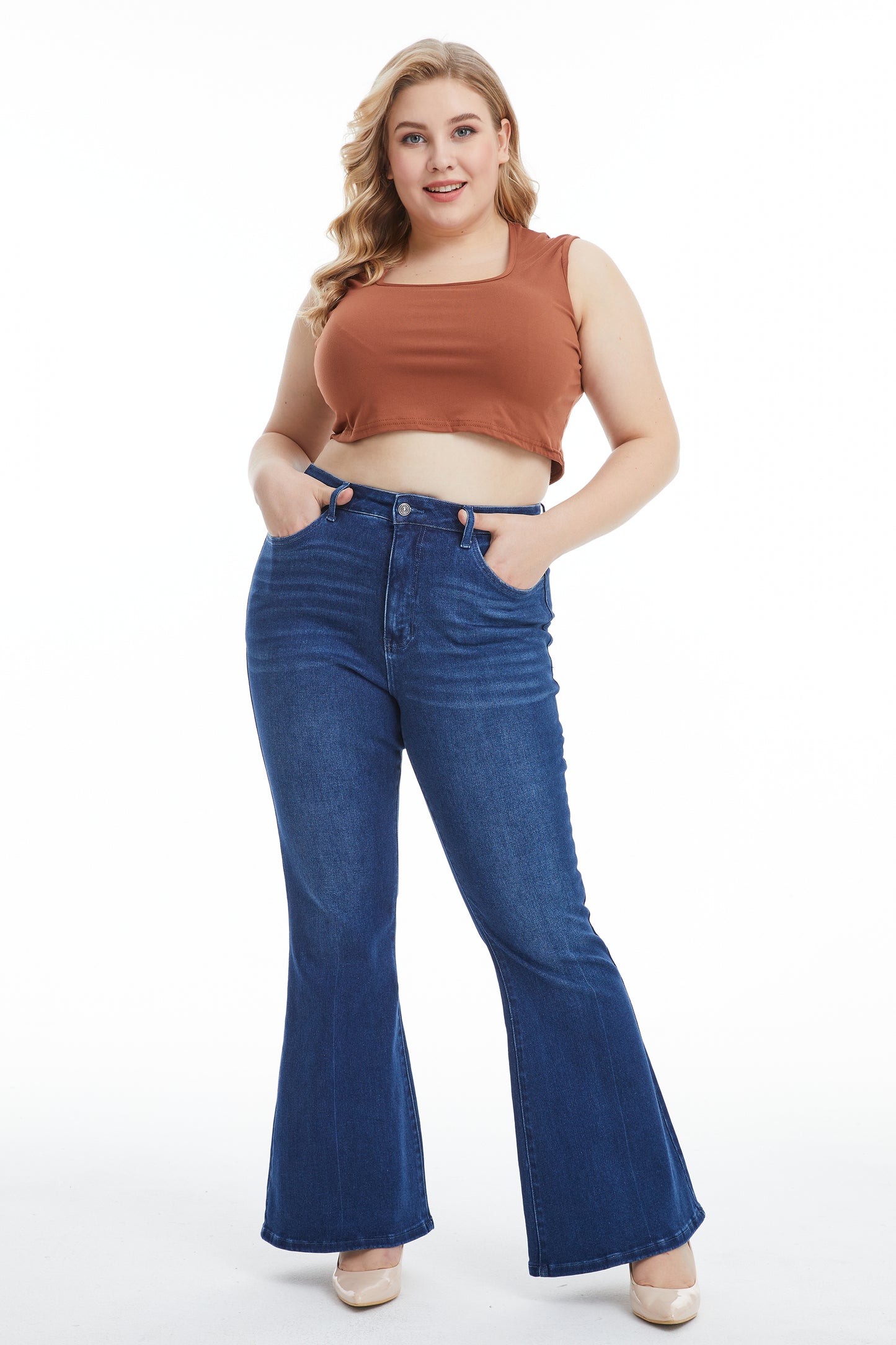 HIGH RISE FLARE JEANS BYF1115-P (BYHE005-P) DARK BLUE PLUS SIZE