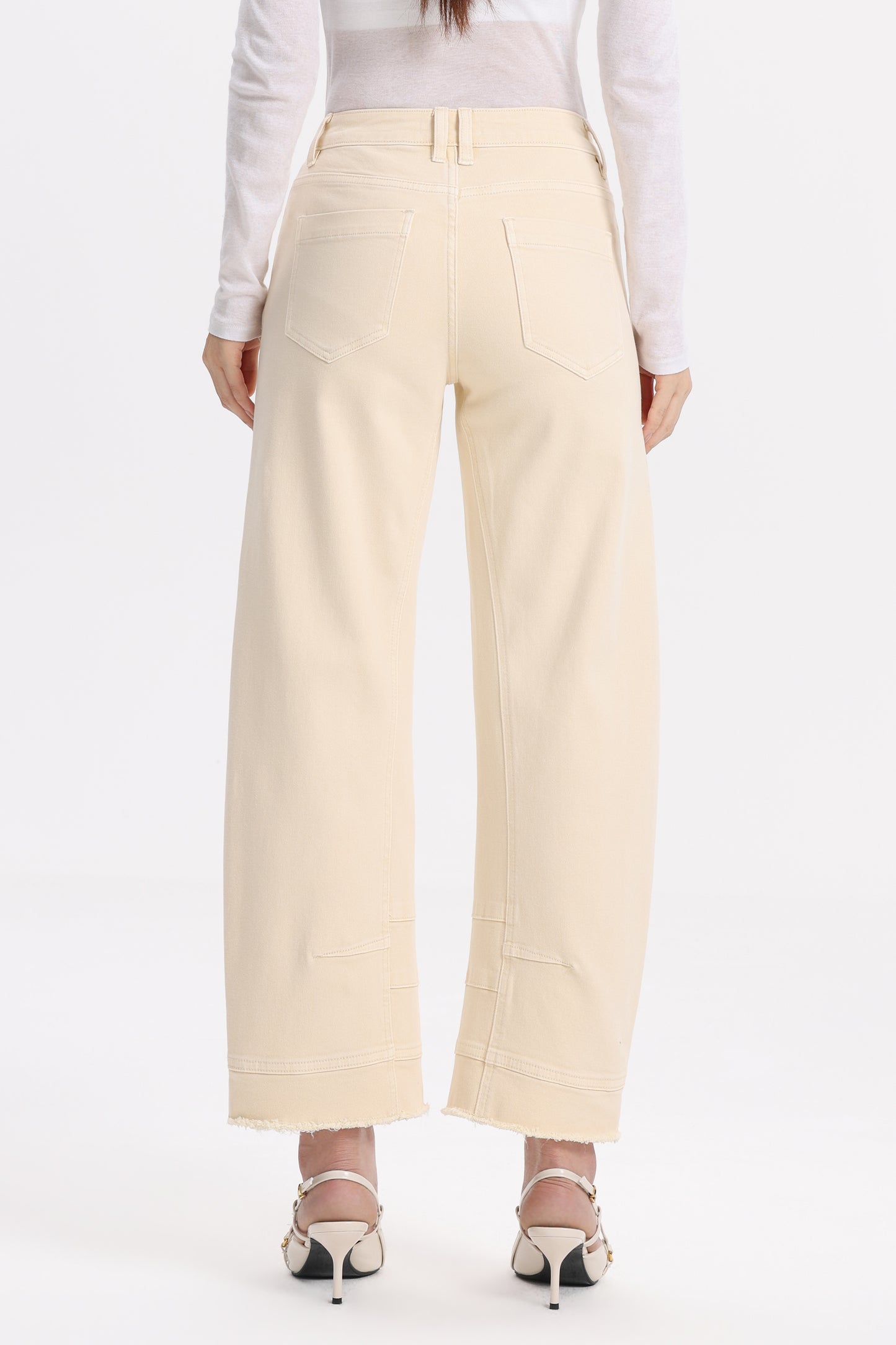 MID RISE BARREL LEG DENIM JEANS 27''