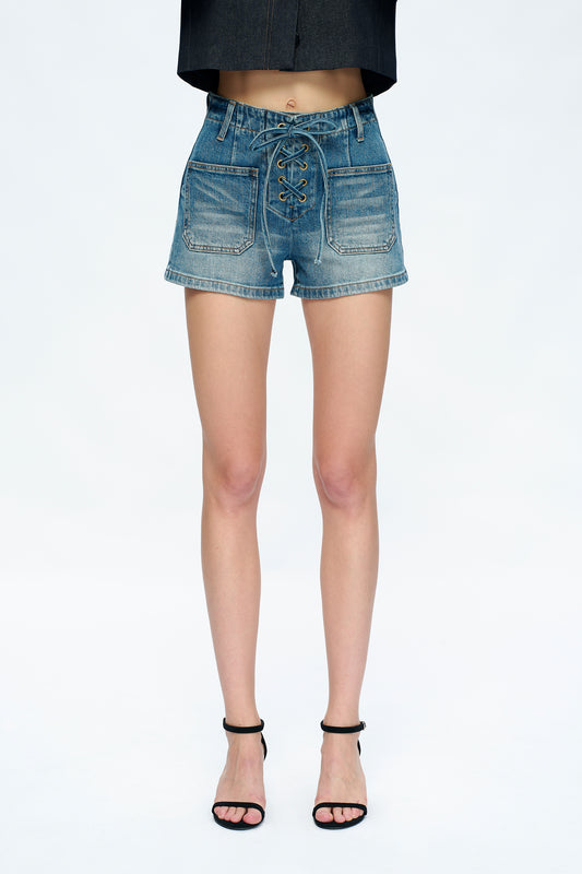 MAYA HIGH RISE CASUAL DENIM SHORTS BYH6085 (BYLY011) TURQUOISE