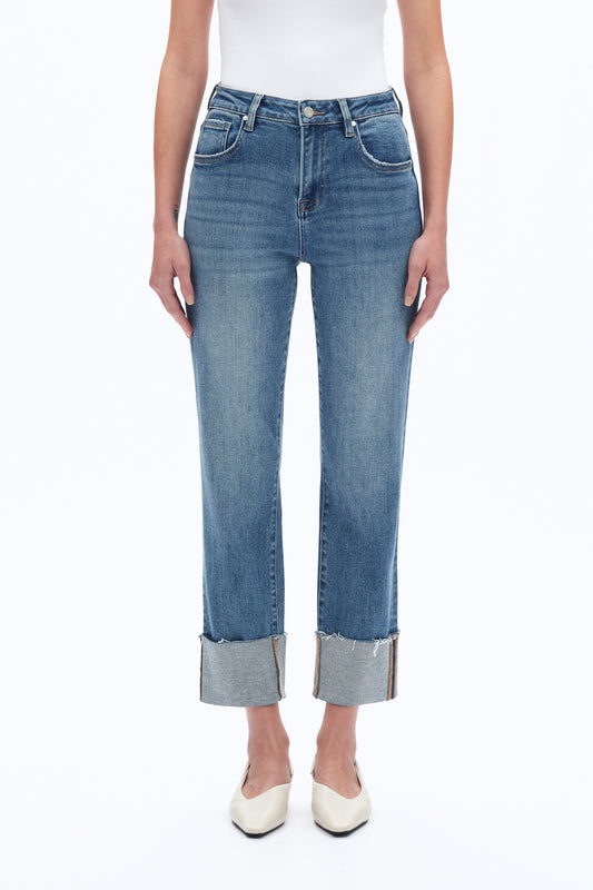 HIGH RISE STRAIGHT LEG JEANS WITH ROLLED HEM BYT5153 SURF BLUE