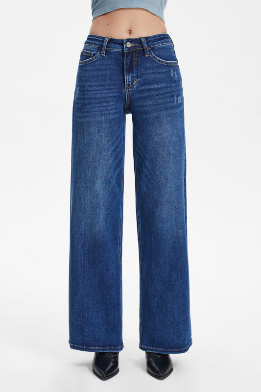 LOW CUT WIDE LEG CROP STRAIGHT JEANS BYW8001-2 DARK BLUE