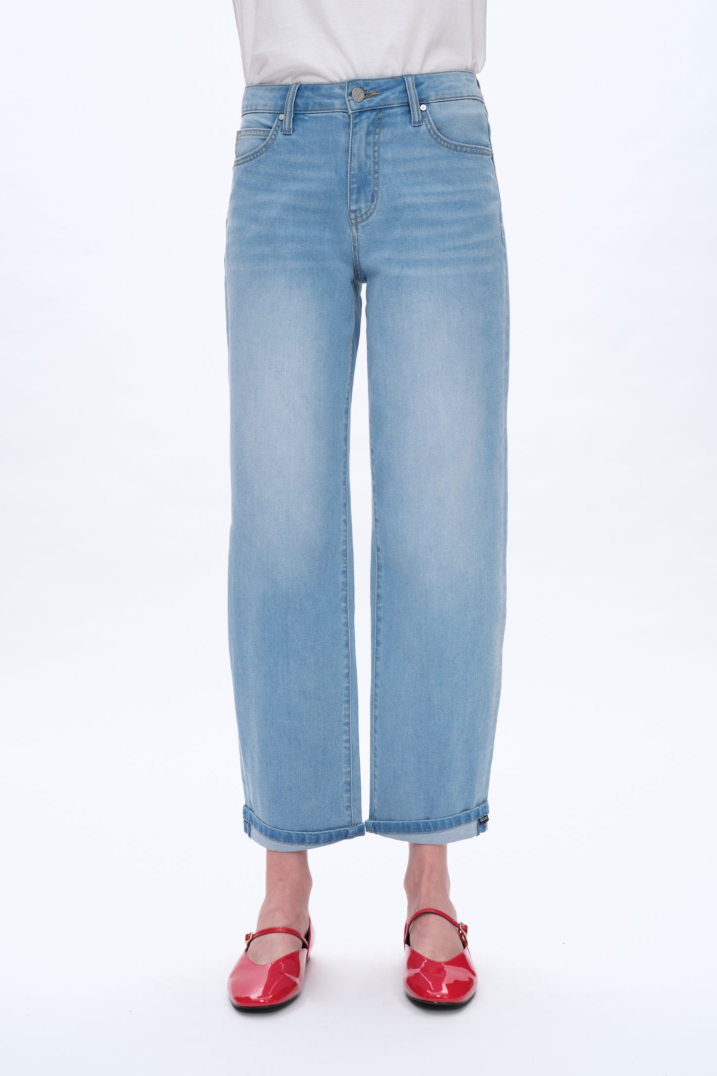 MID RISE ROLLED LEG BARREL DENIM JEANS BYOX006 (BYMJ147) LIGHT BLUE