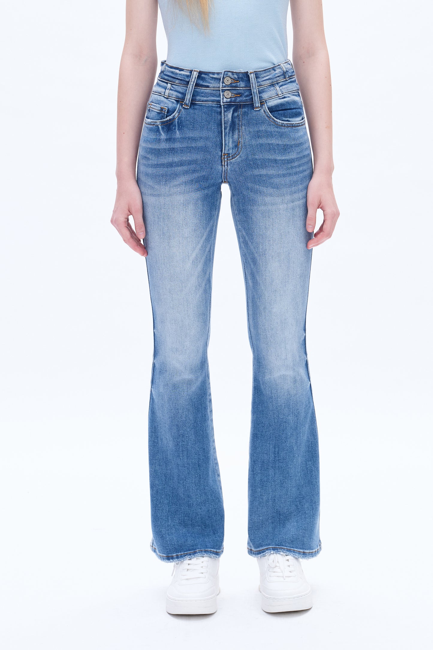 HIGH RISE FLARE JEANS WITH CLEAN HEM BYF1074 MEDIUM BLUE