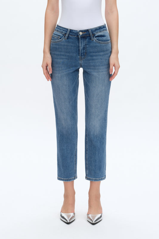 HIGH RISE STRAIGHT LEG JEANS BYT5145 MEDIUM BLUE