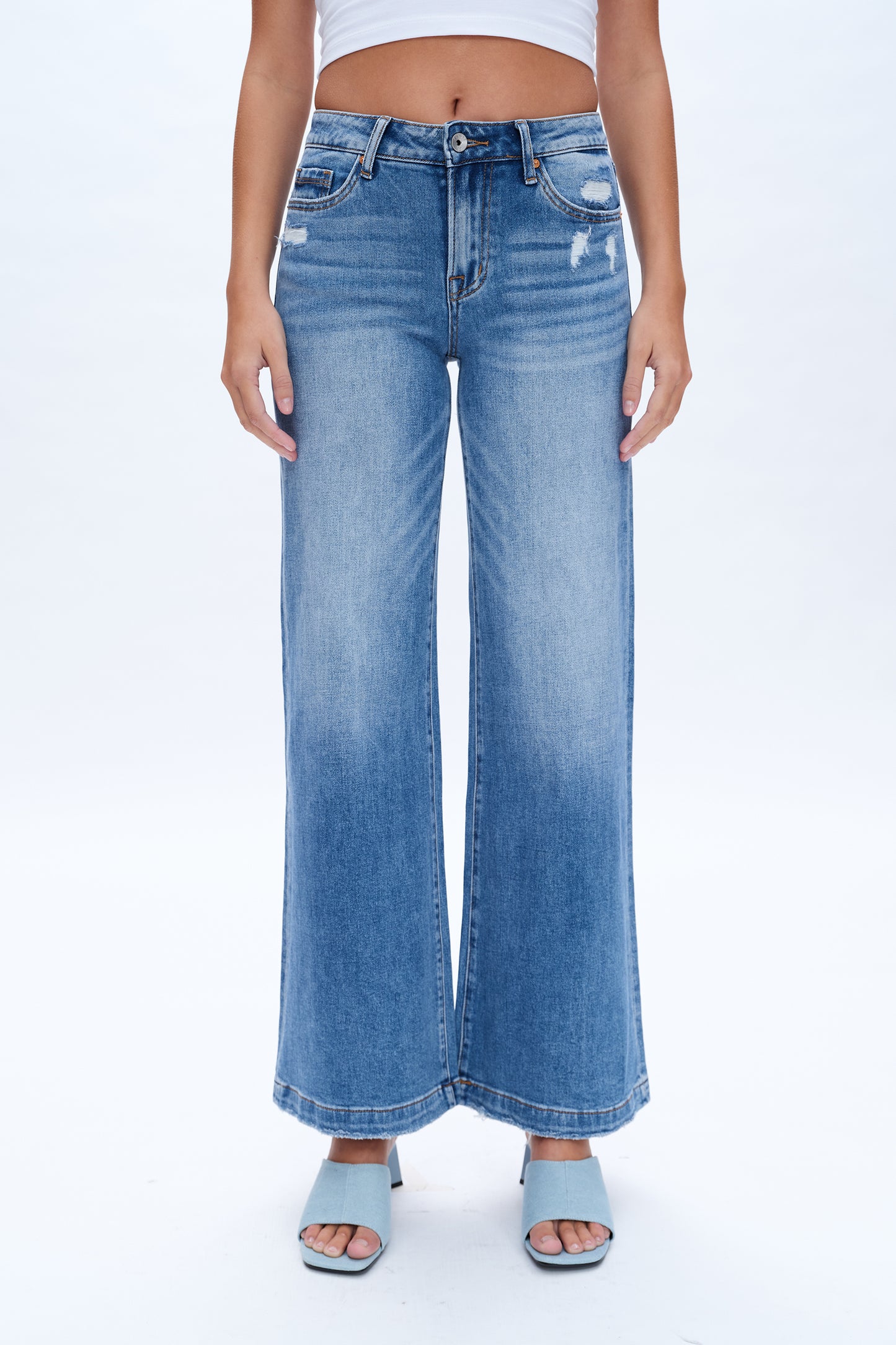 HIGH RISE WIDE LEG JEANS BYW8117 MEDIUM BLUE