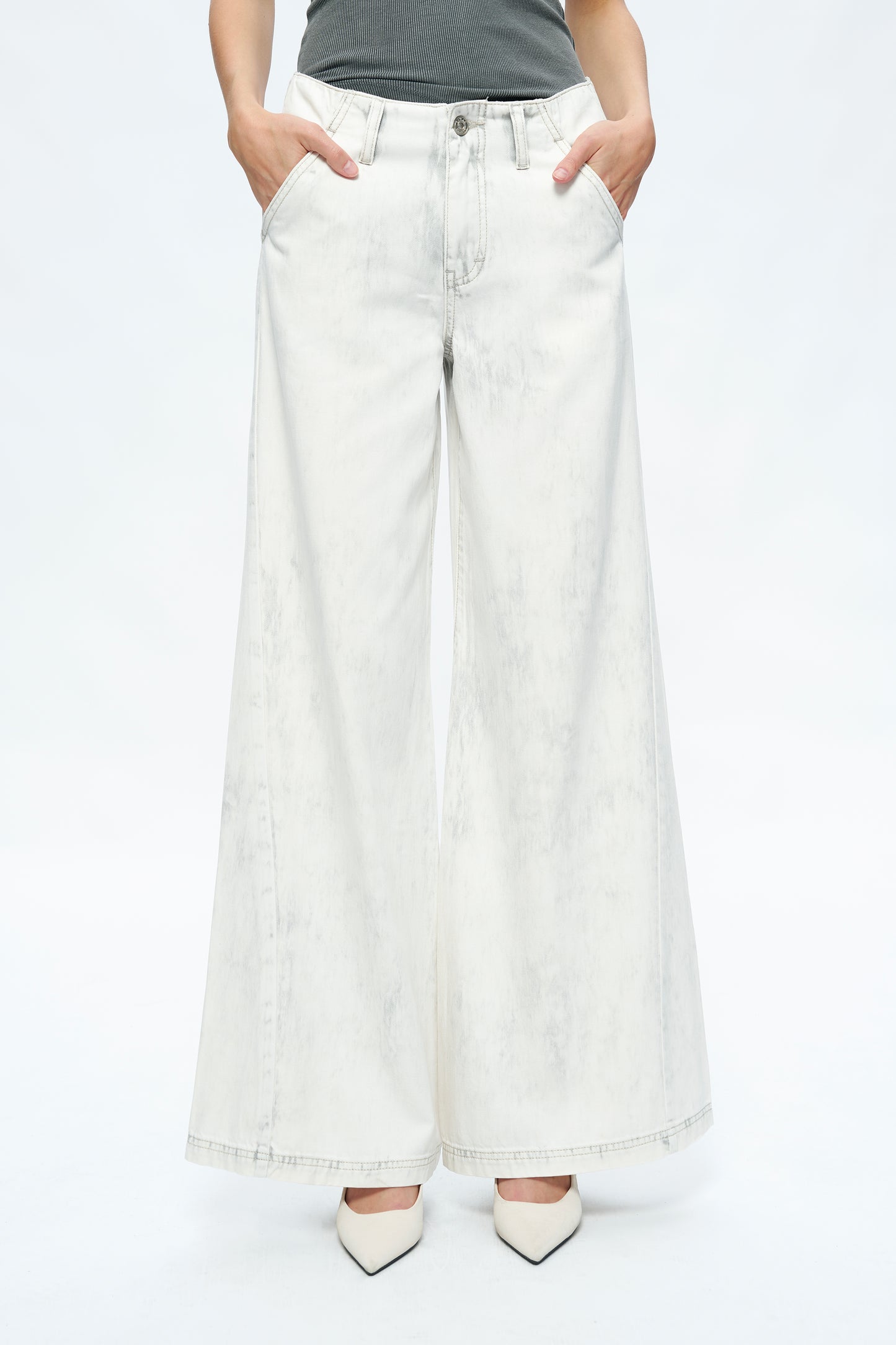 JEREMY MID RISE BUSINESS WIDE LEG PANTS BYW8168 (BYMJ125) IVORY