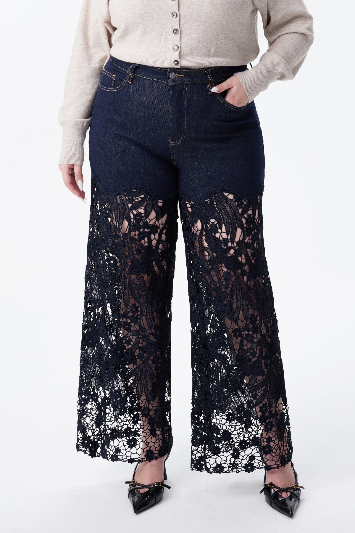 Plus Wide Leg Lece Jeans BYW8090B Inseam 30"(RINSE)