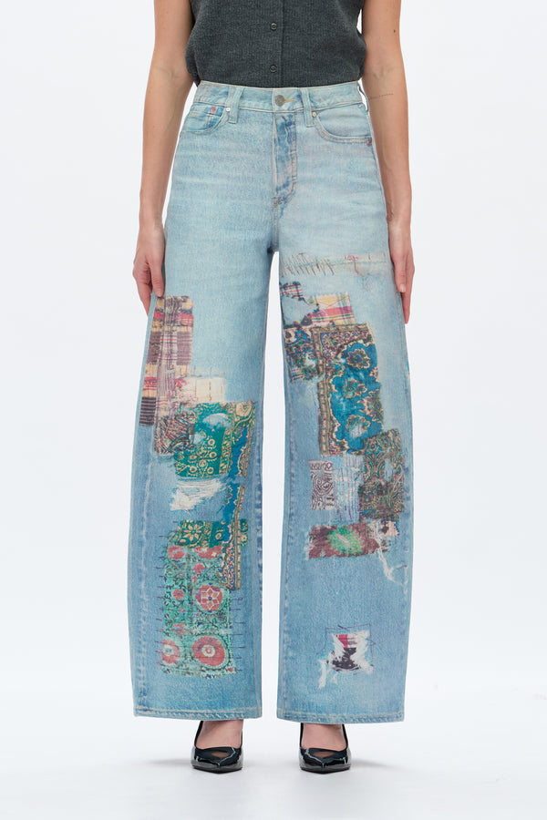 COLD TRANSFER PRINTING BARREL JEANS