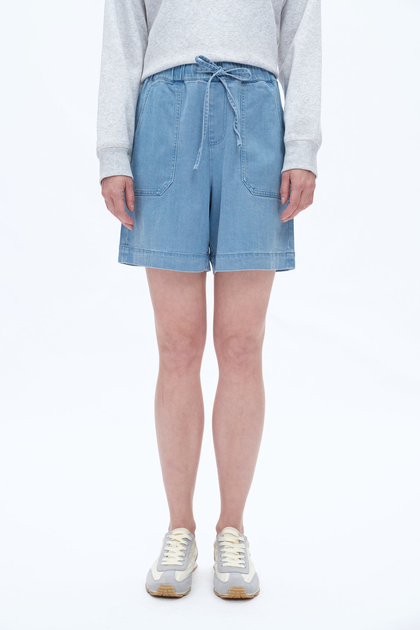 HIGH RISE RELAX DRAWSTRING DENIM SHORTS BYH6111 (BYMJ190) LIGHT BLUE