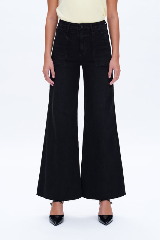 UTILITY PATCH POCKET HIGH RISE WIDE LEG JEANS BYW8103 BLACK ROCK