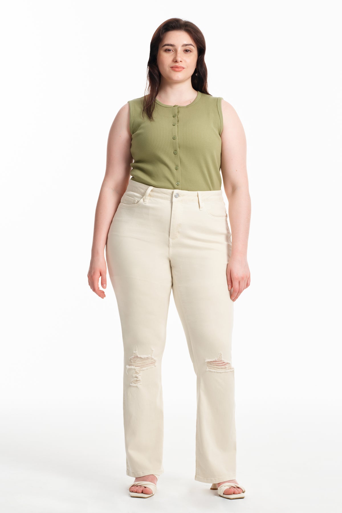 PLUS EMILY HIGH RISE DISTRESSED FLARE