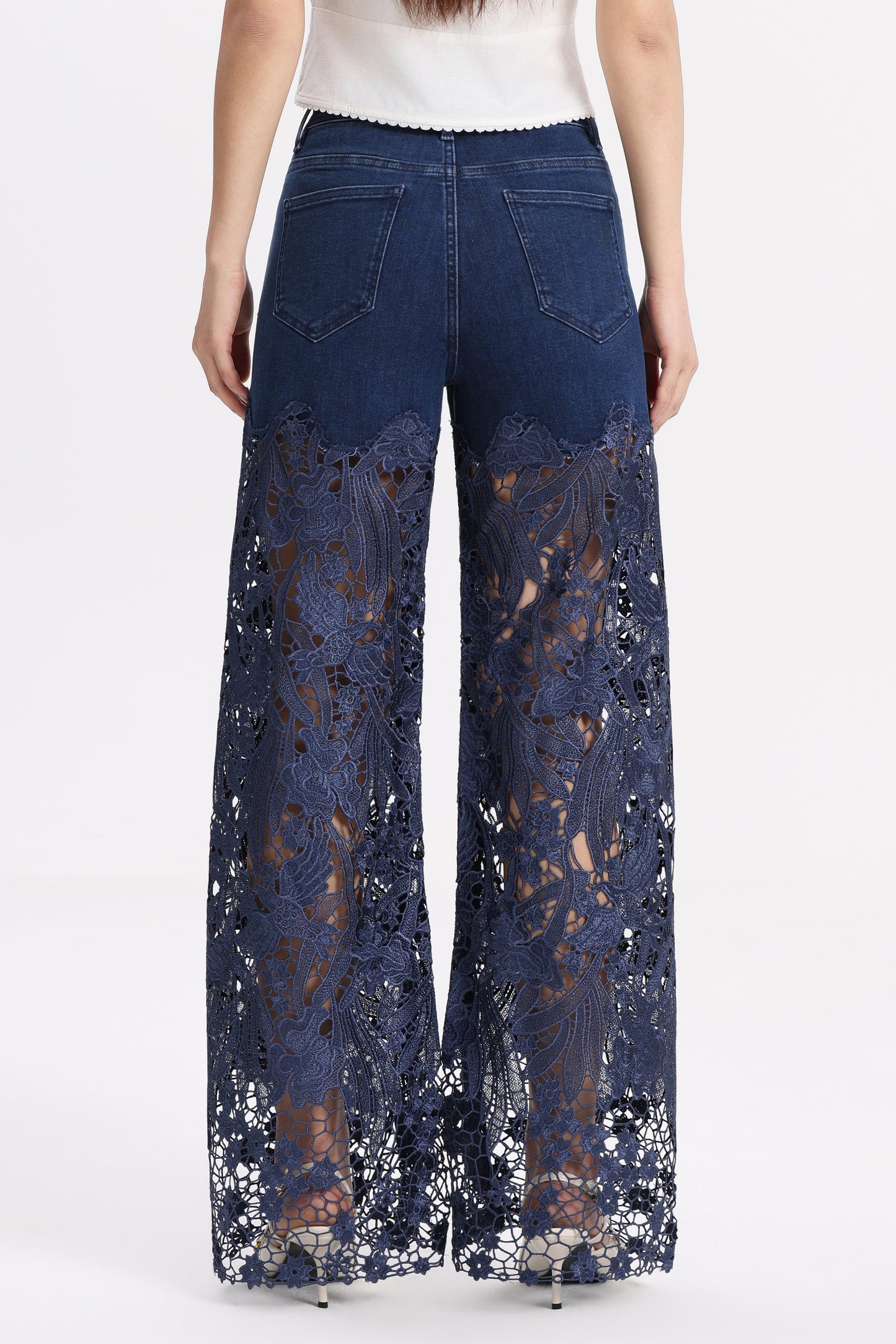 PLUS HIGH RISE LACE PANTS WITH RHINESTONE
