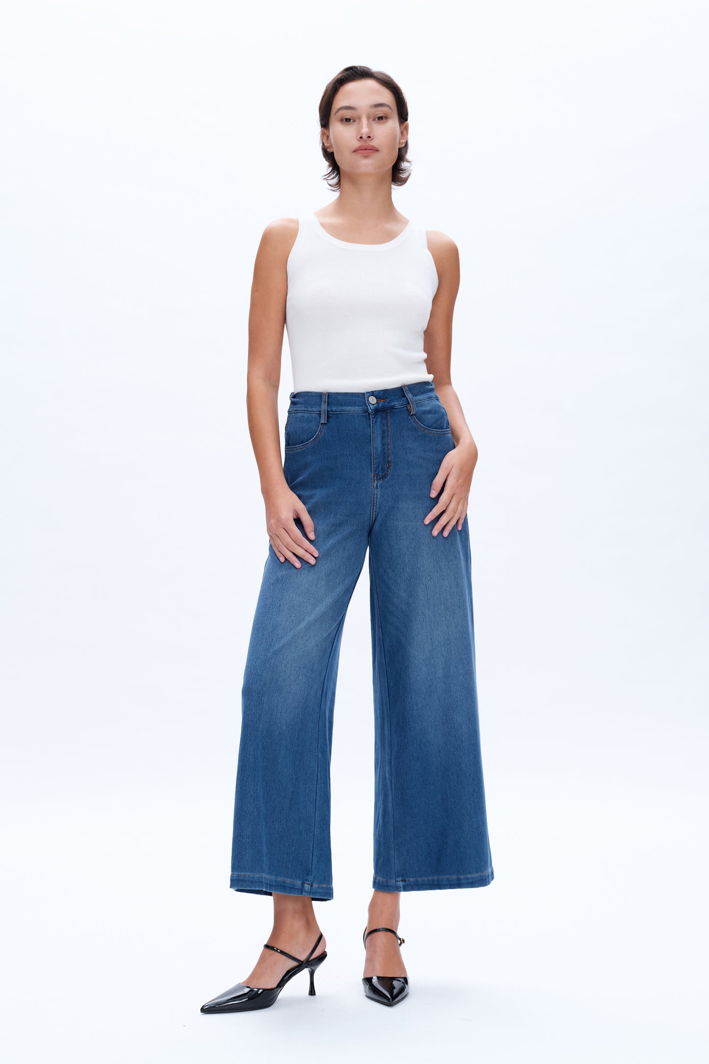 HIGH RISE WIDE LEG FLARE JEANS BYW8114 BLUEBELL