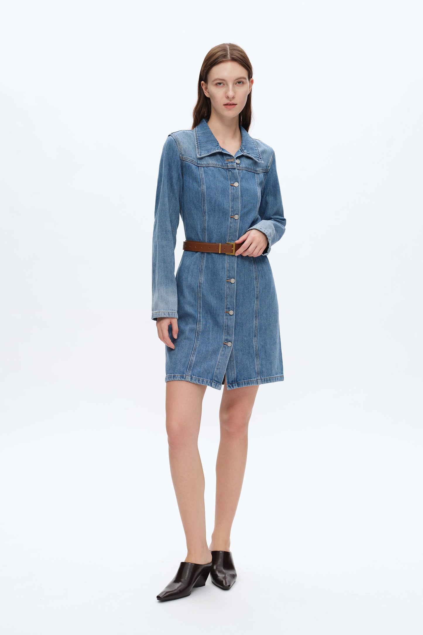 DENIM MINI DRESS WITH LONG SLEEVES BYJ9017 MIDNIGHT THUNDER