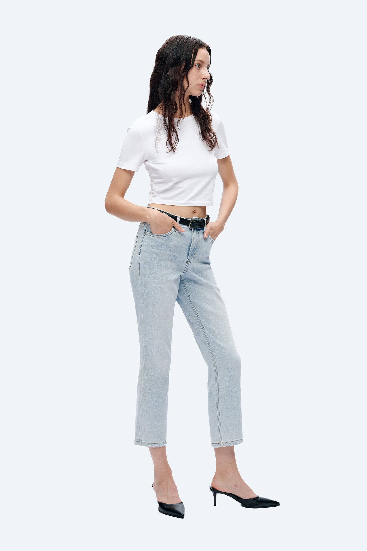 HIGH RISE STRAIGHT LEG JEANS BYT5145 LIGHT BLUE