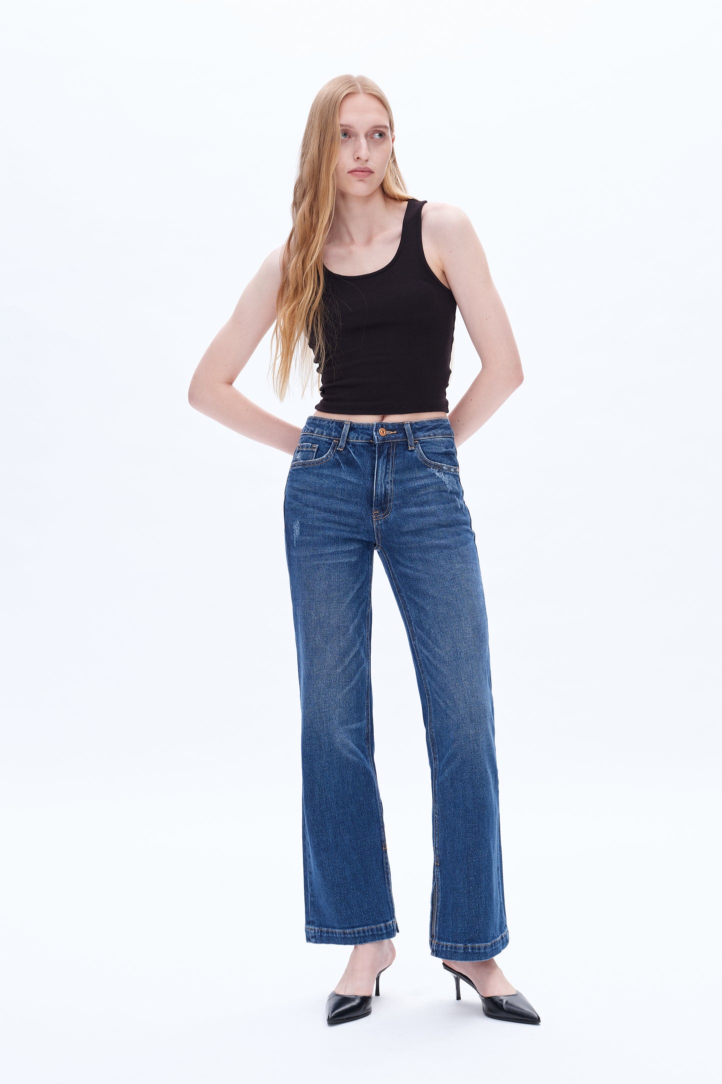 HIGH RISE STRAIGHT JEANS WITH SLIT BYT5149 MIRAGE