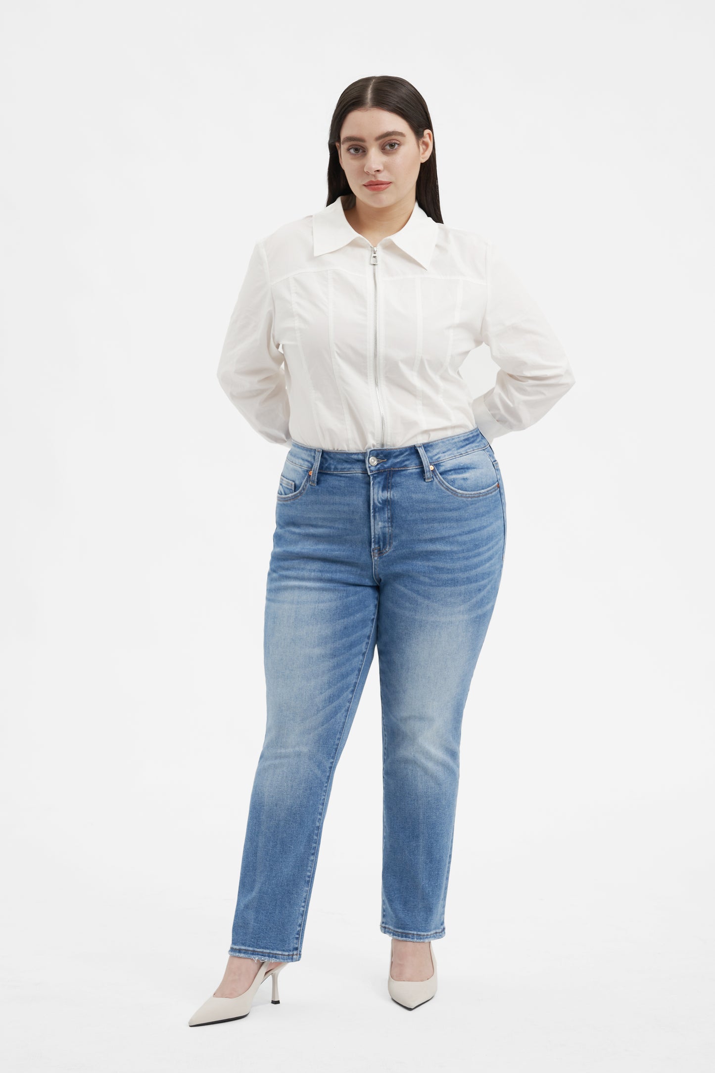 HIGH RISE SLIM STRAIGHT JEANS BYT5170-P (BYHE074) FAIRY BLUE PLUS SIZE