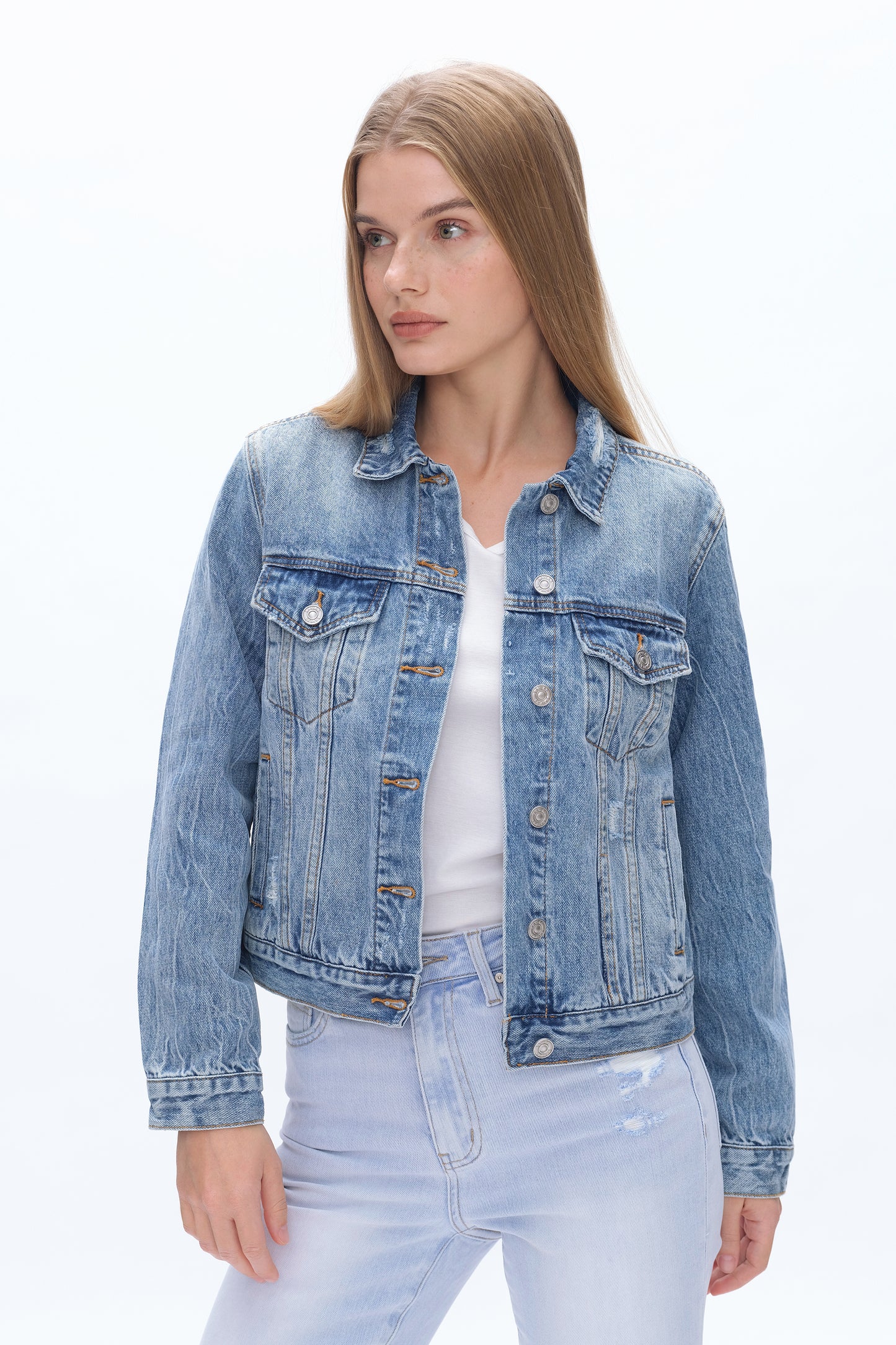 DISTRESSED DENIM JACKET BYJ9026 MERCY BLUE