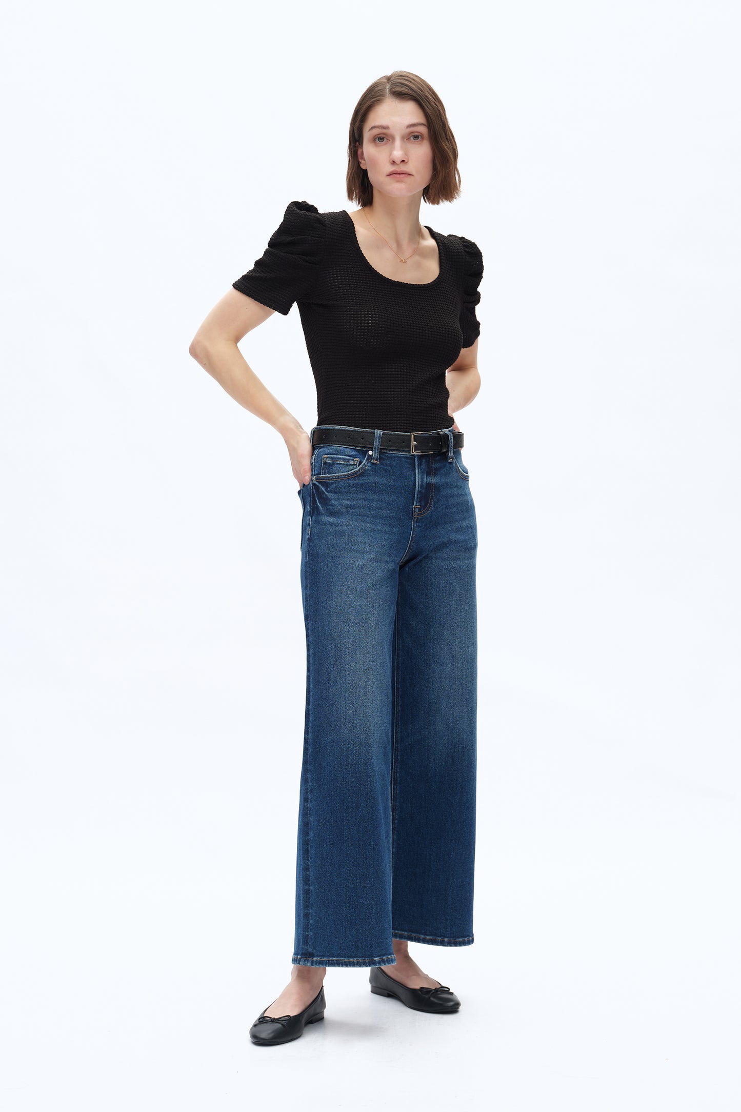 LISA MID RISE WIDE LEG DENIM JEANS BYW8140 (BYHE009) DARK BLUE