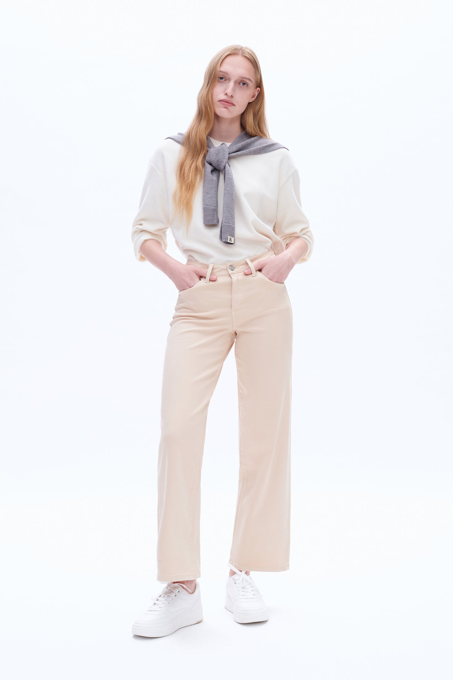 HIGH RISE WIDE LEG JEANS BYW8036 KHAKI