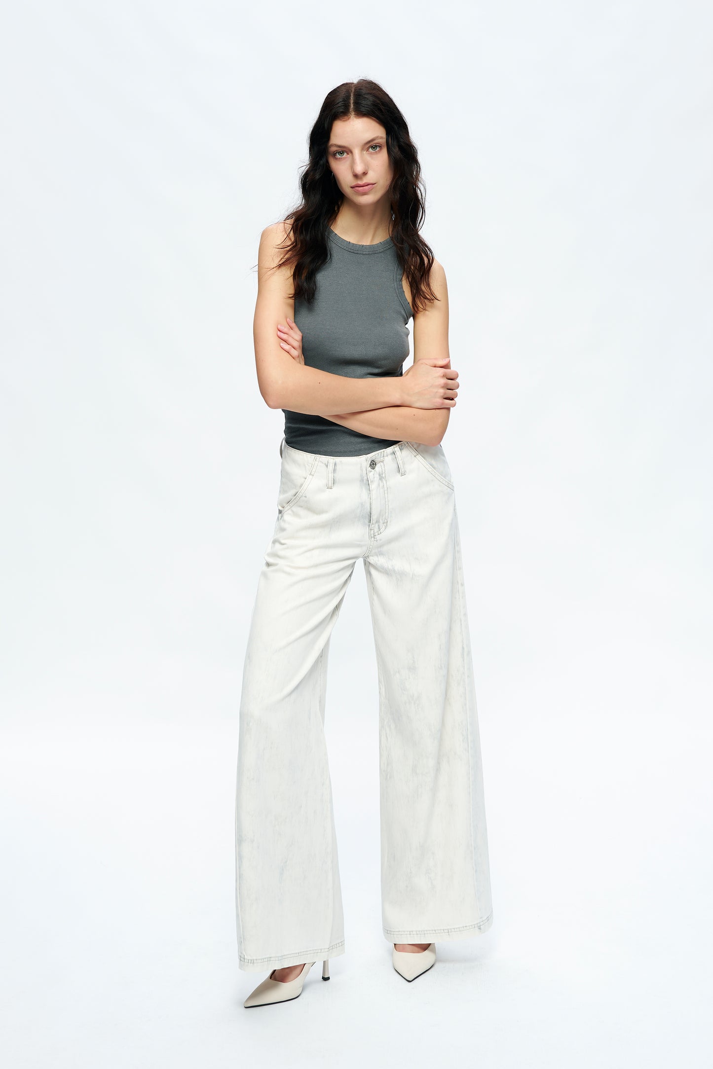 JEREMY MID RISE BUSINESS WIDE LEG PANTS BYW8168 (BYMJ125) IVORY