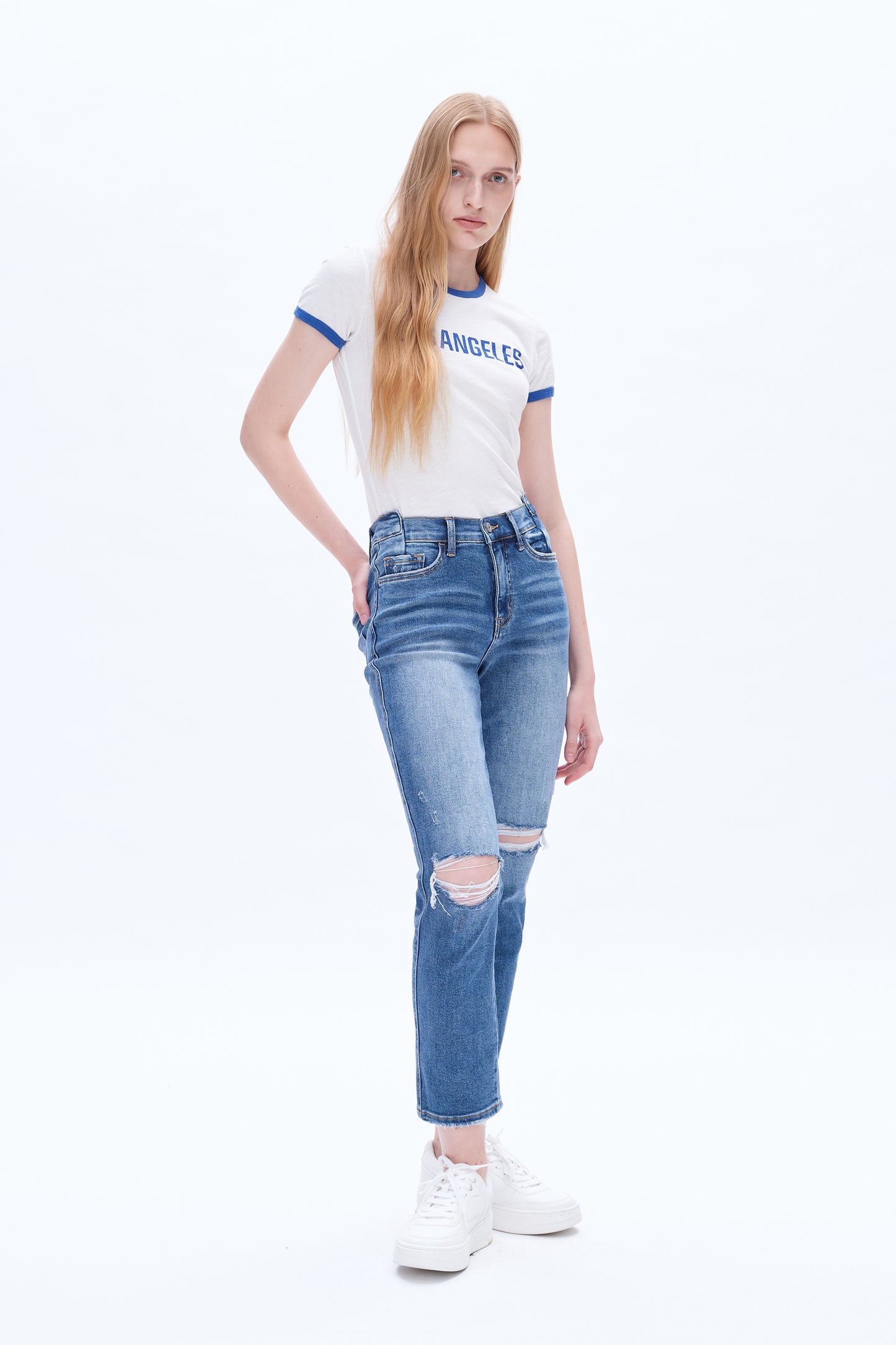 HIGH RISE CROPPED STRAIGHT JEANS BYT5164 (BY4401A) MEDIUM BLUE