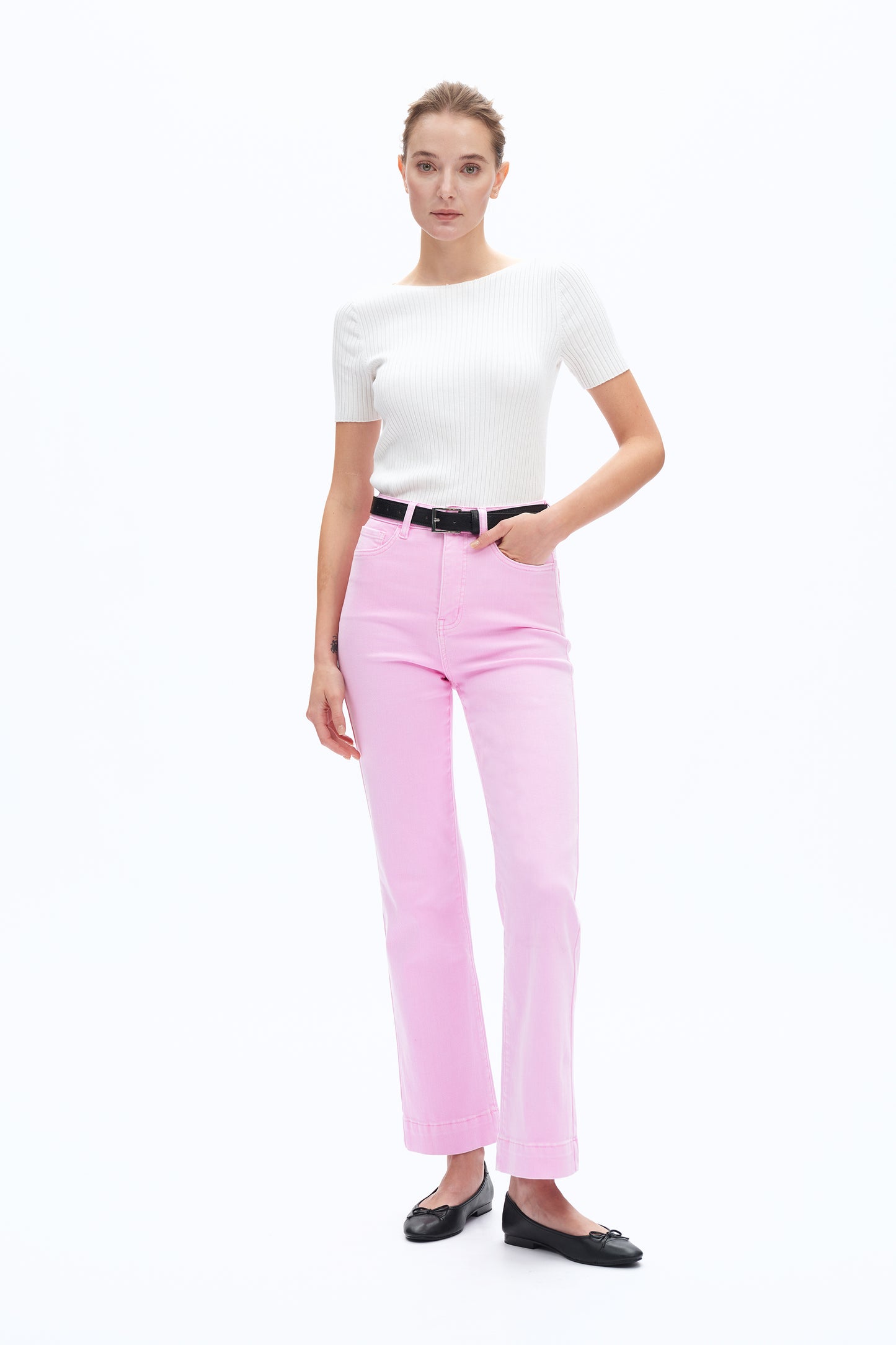 SUPER HIGH RISE BOOTCUT PANTS BYF1173 (BYHE324) PINK LADY