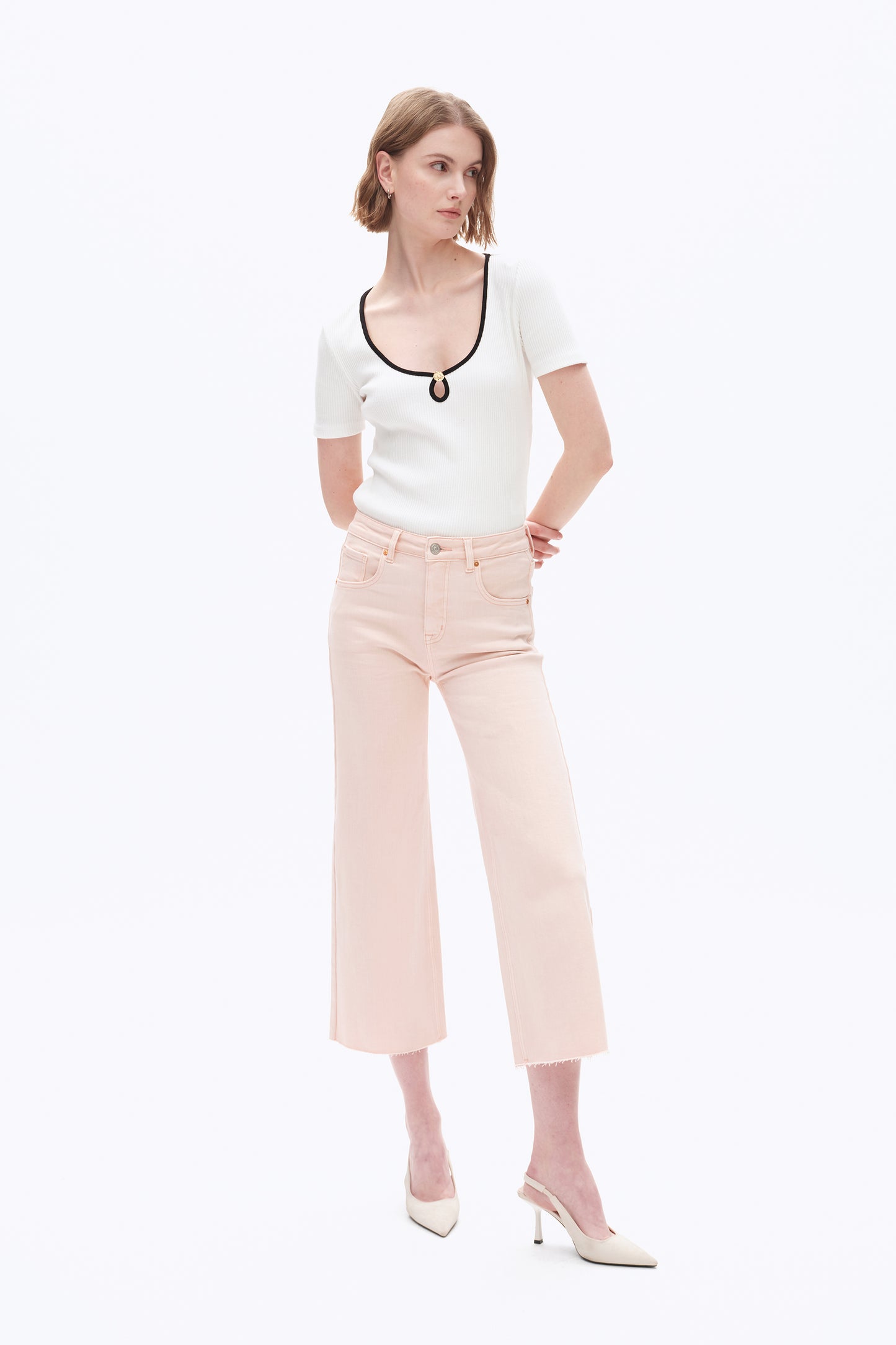 HIGH RISE WIDE LEG WITH RAW HEM PANTS BYW8015 PALE DOGWOOD