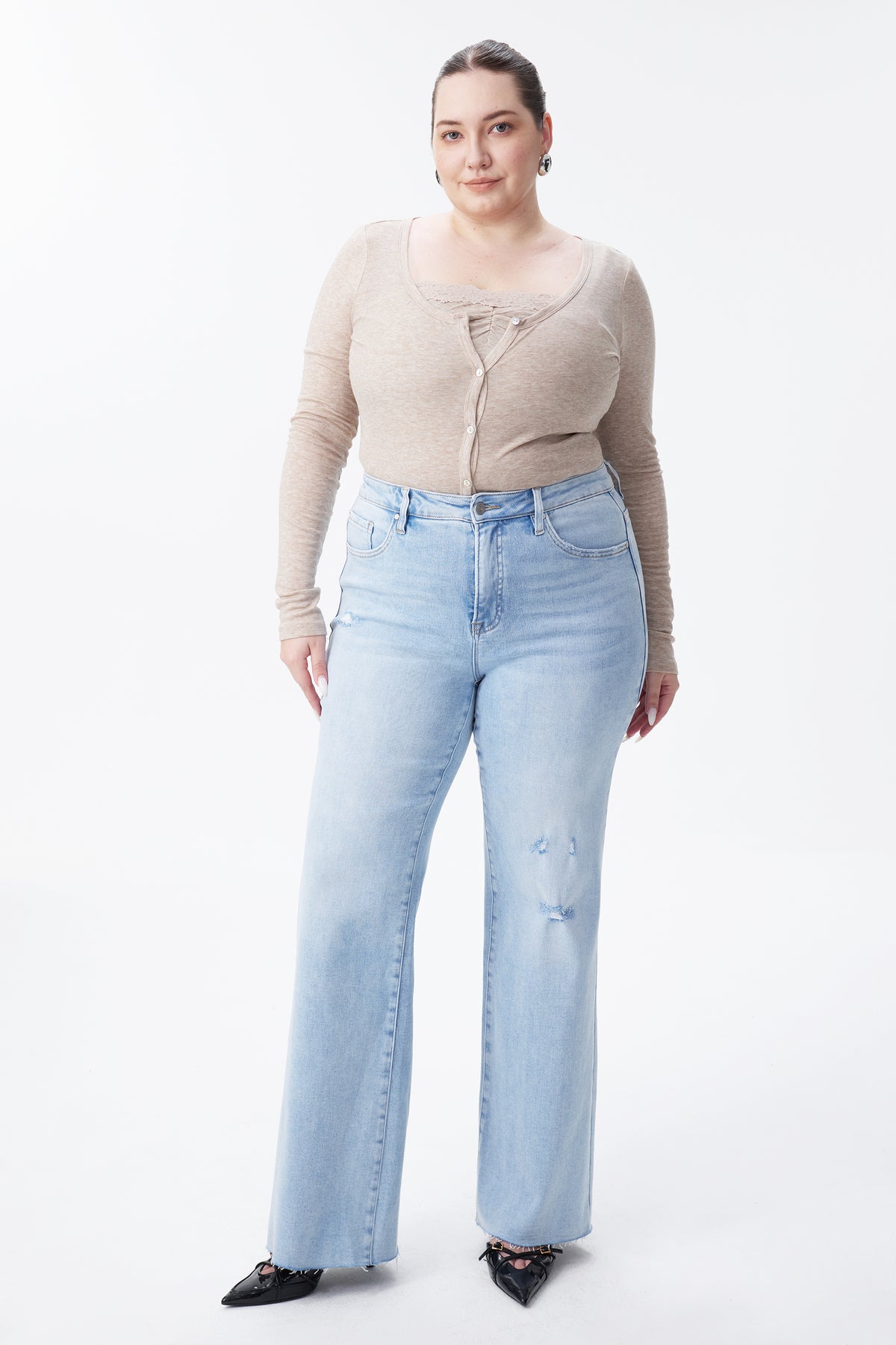 PLUS HIGH RISE WIDE LEG JEANS