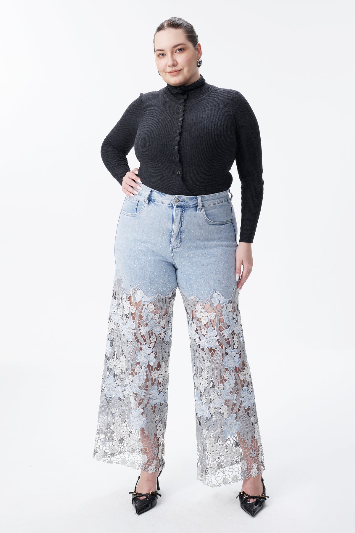 PLUS HIGH RISE LACE WIDE LEG