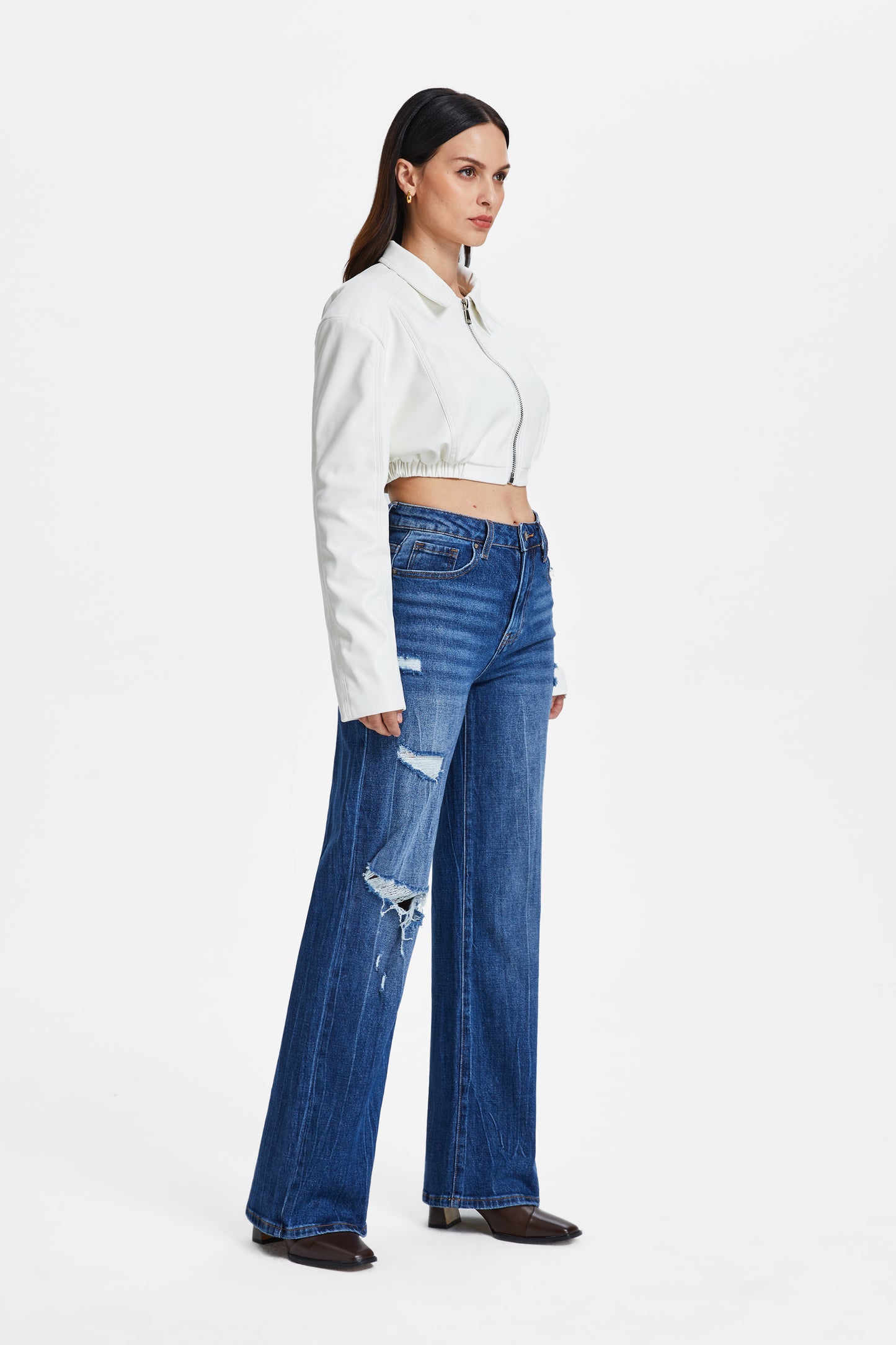 HIGH RISE WIDE LEG JEANS BYW8121 DARK BLUE