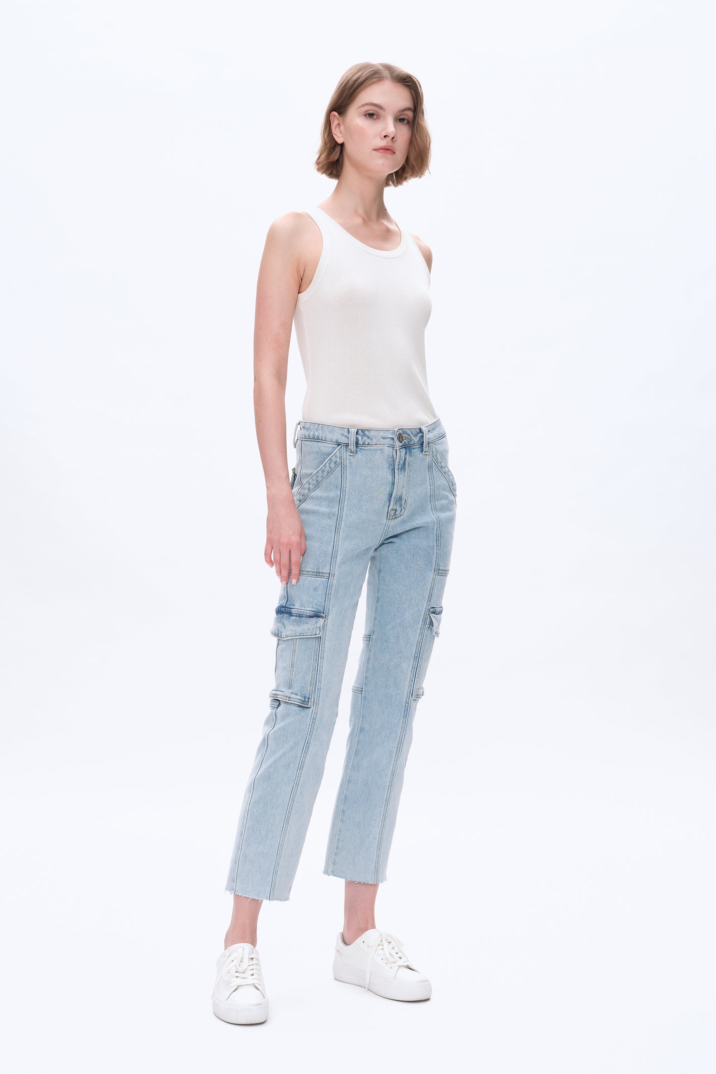 HIGH RISE STRAIGHT LEG DENIM JEANS BYT5037-A LIGHT BLUE