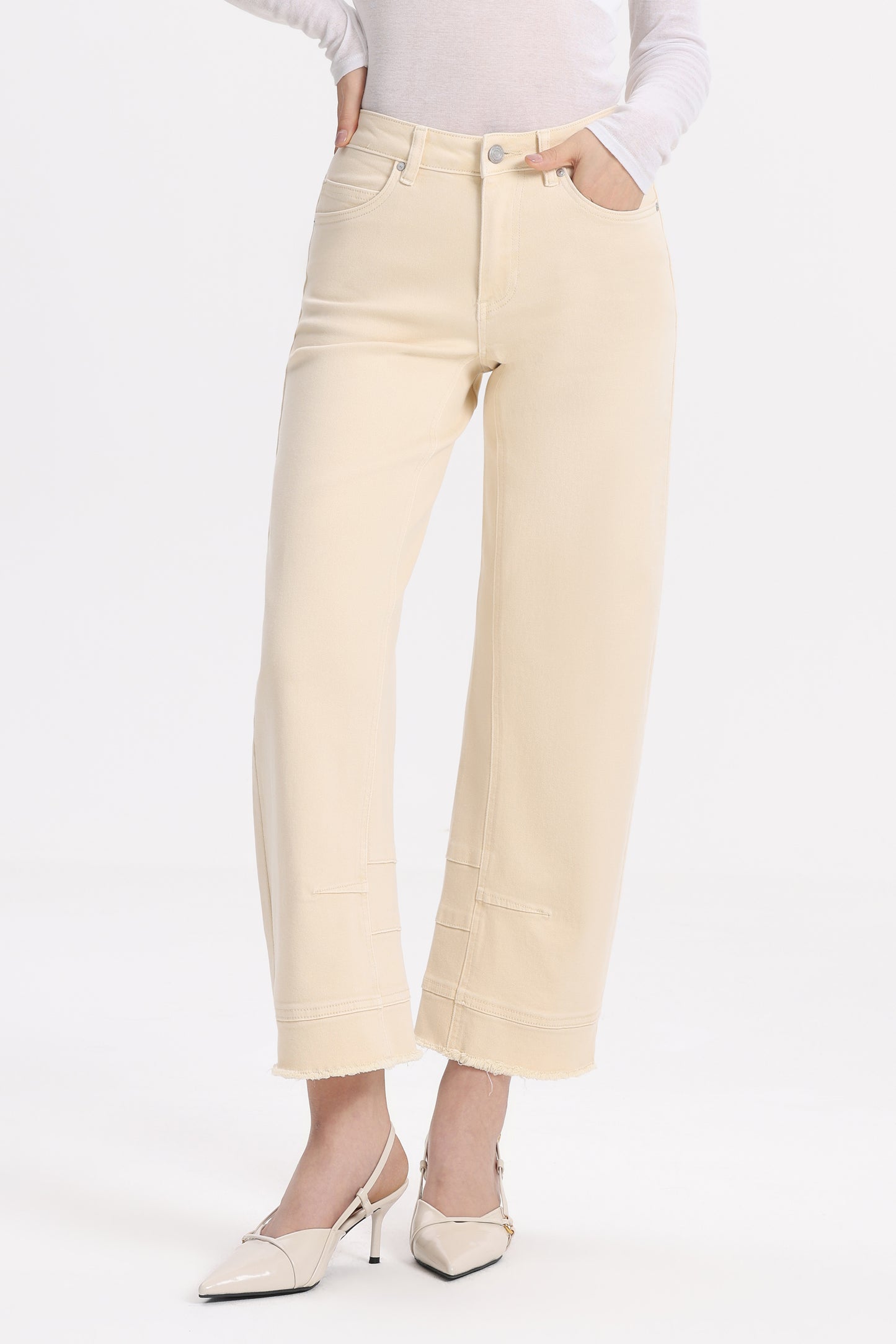 MID RISE BARREL LEG DENIM JEANS 27''