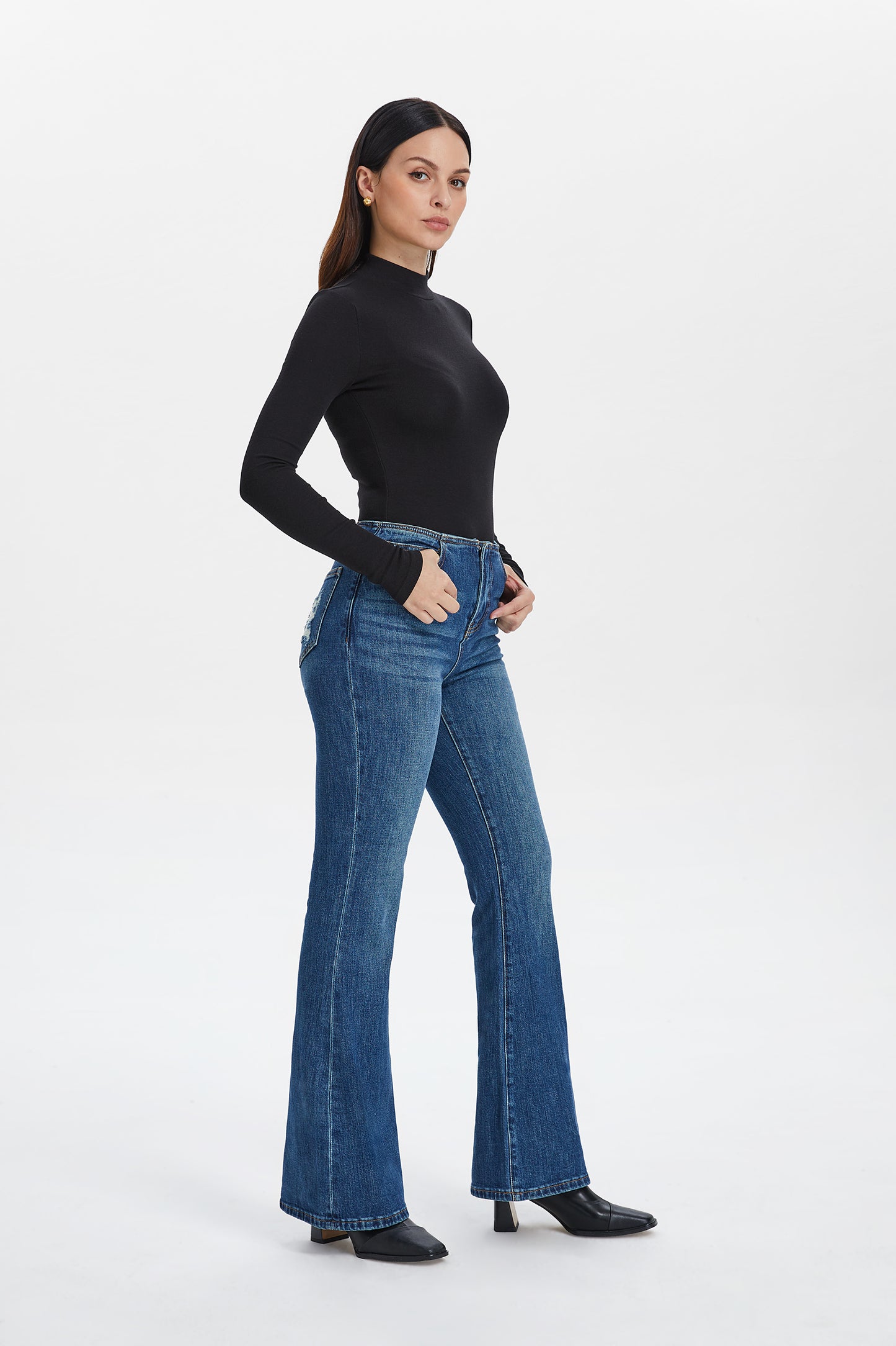 HIGH RISE BOOTCUT FLARE JEANS BYF1111 NAVY