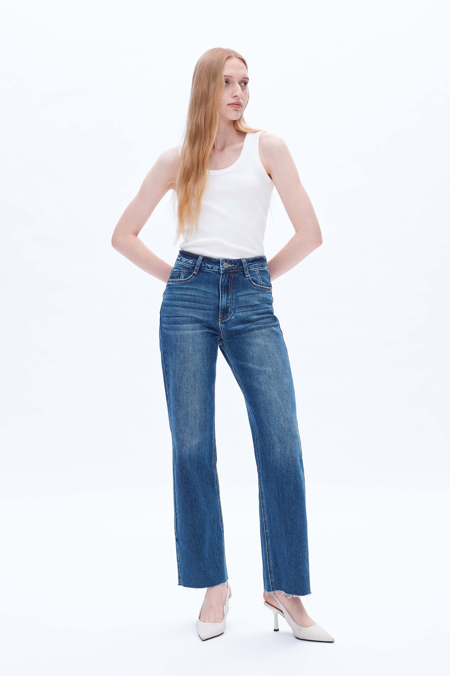 HIGH RISE WIDE LEG JEANS BYW8066 MEDIUM BLUE