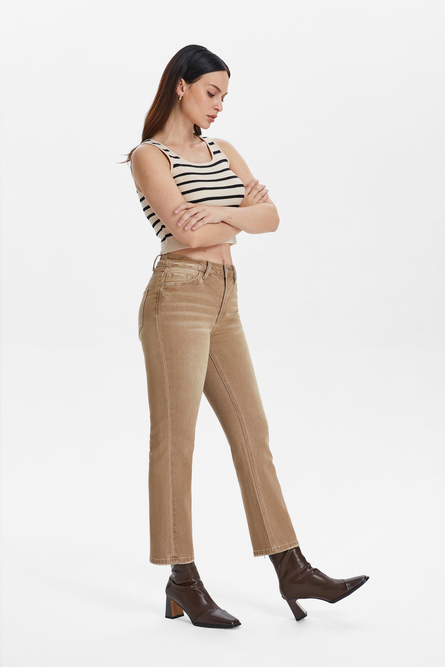 HIGH RISE CROP FLARE JEANS BYF1065K VINTAGE KHAKI