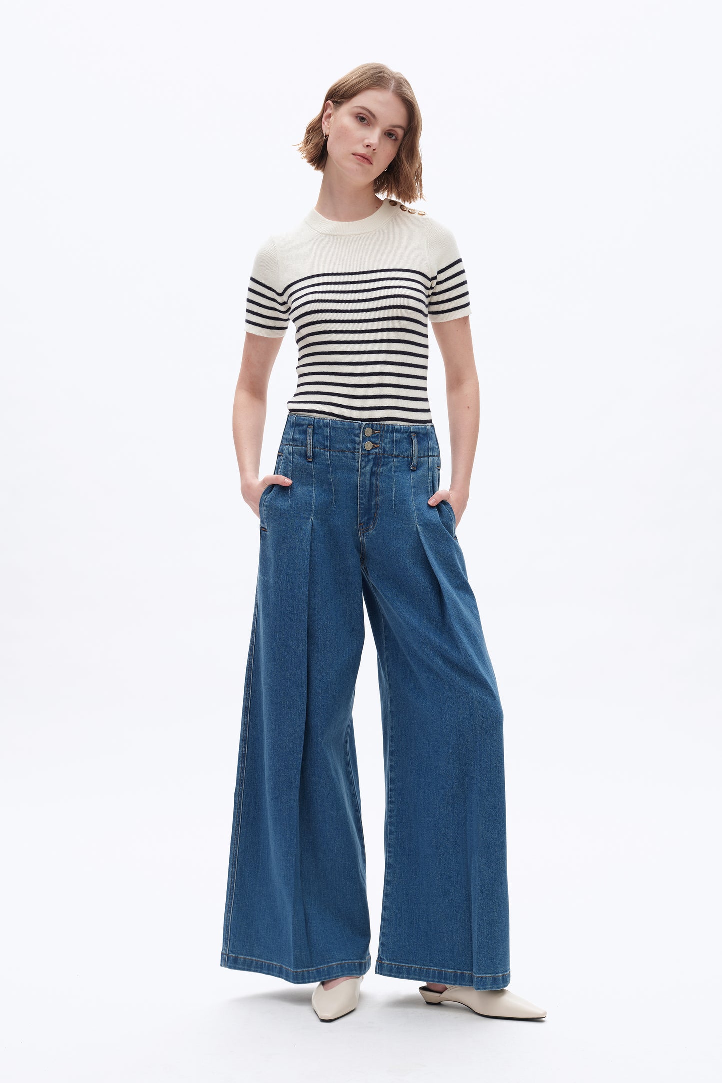 HIGH RISE WIDE LEG DENIM JEANS BYW8181 (BYMJ208) RETRO MEDIUM BLUE