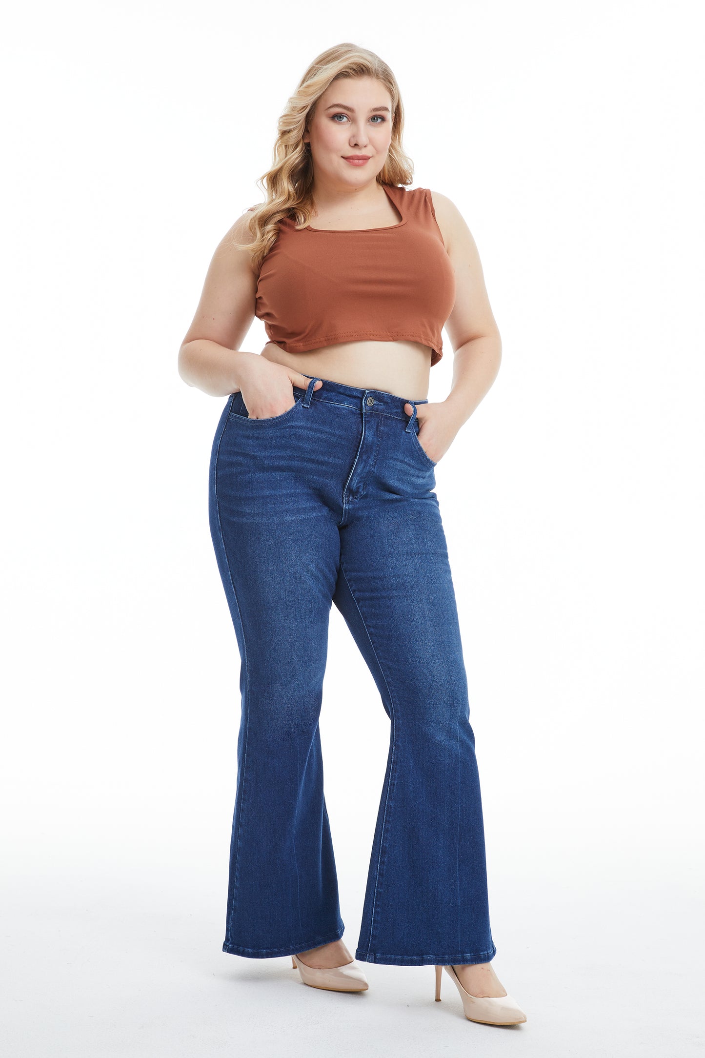 HIGH RISE FLARE JEANS BYF1115-P (BYHE005-P) DARK BLUE PLUS SIZE