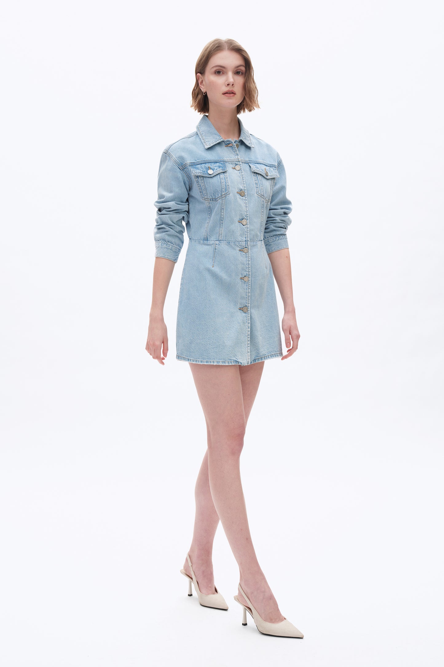 LONG SLEEVE MINI DENIM DRESS BYK7063 (BYHE236) LIGHT BLUE