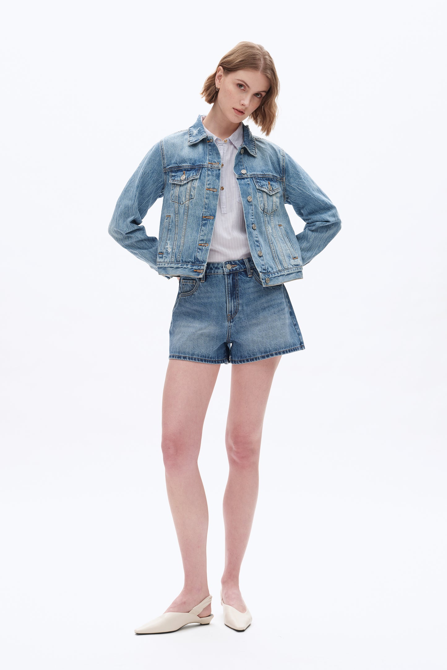 MID RISE DENIM SHORTS BYH6123 (BYHE250) MEDIUM BLUE