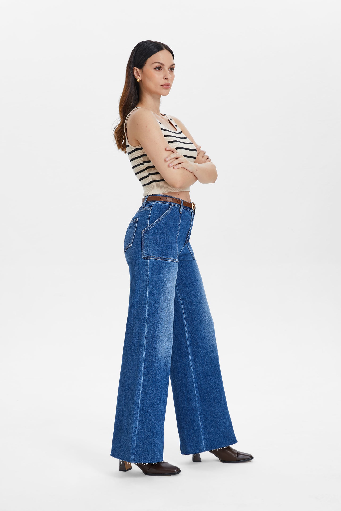 UTILITY PATCH POCKET HIGH RISE WIDE LEG JEANS BYW8103 DARK INDIGO