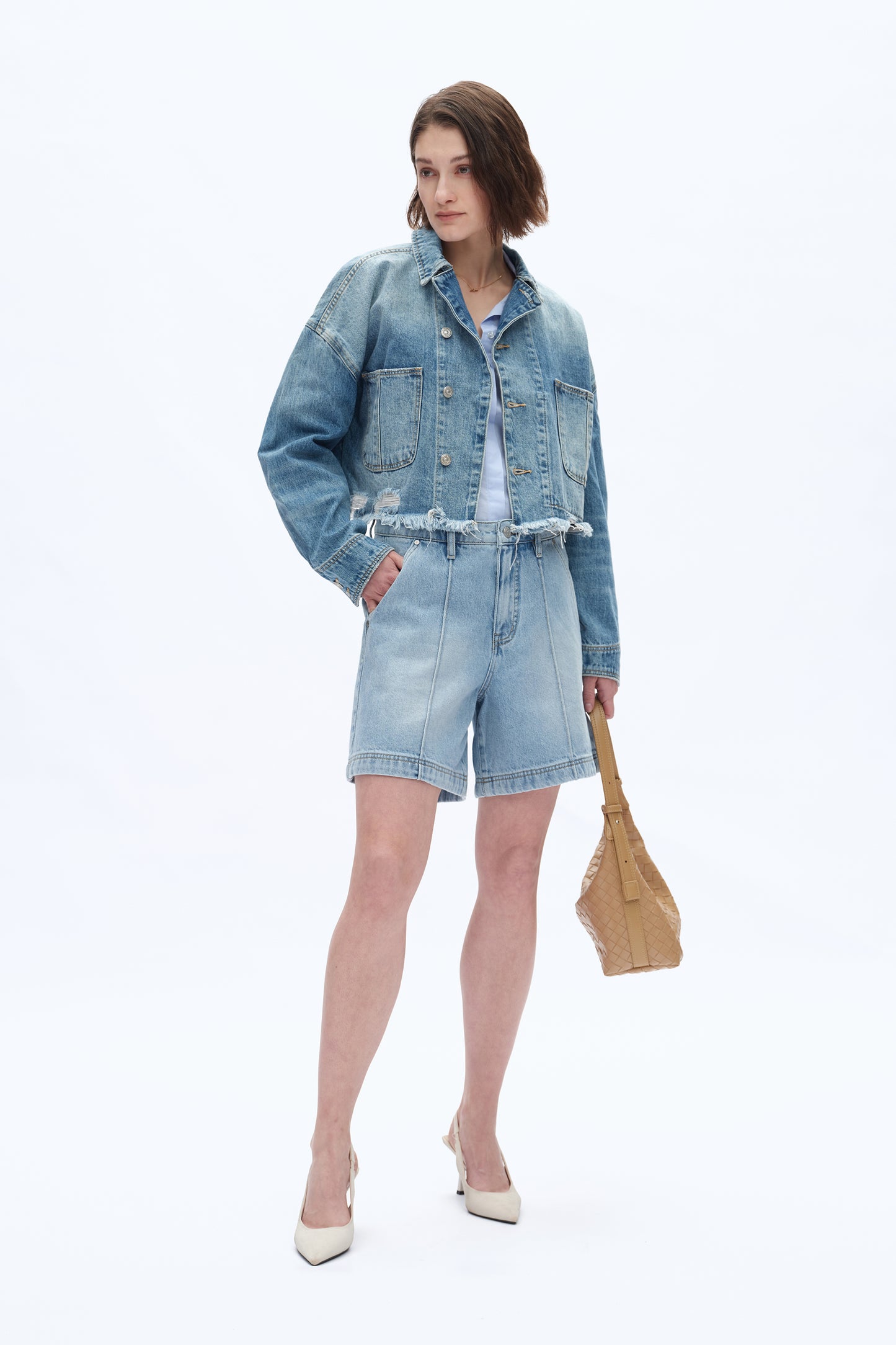 MID RISE BERMUDA DENIM SHORTS BYMD007 (BYGG017) LIGHT BLUE