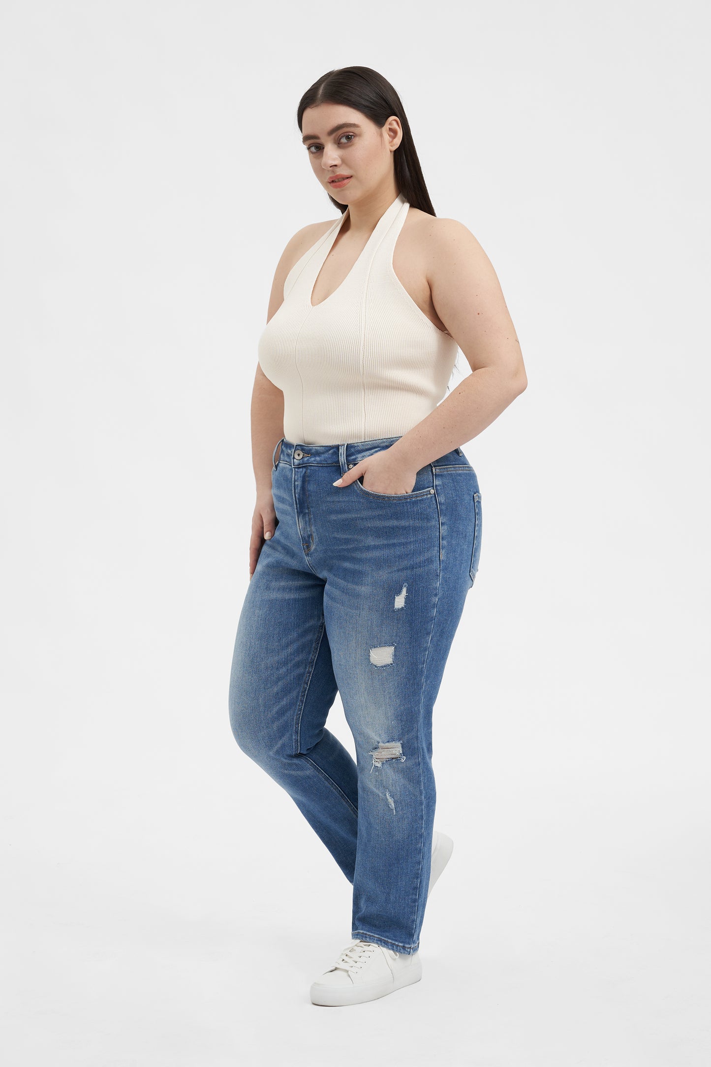 HIGH RISE GRINDED MOM JEANS BYM3059-P BLUELOVER PLUS SIZE