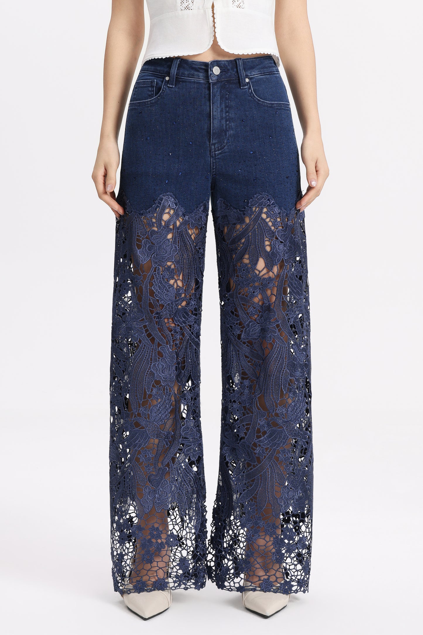 HIGH RISE LACE PANTS WITH RHINESTONE