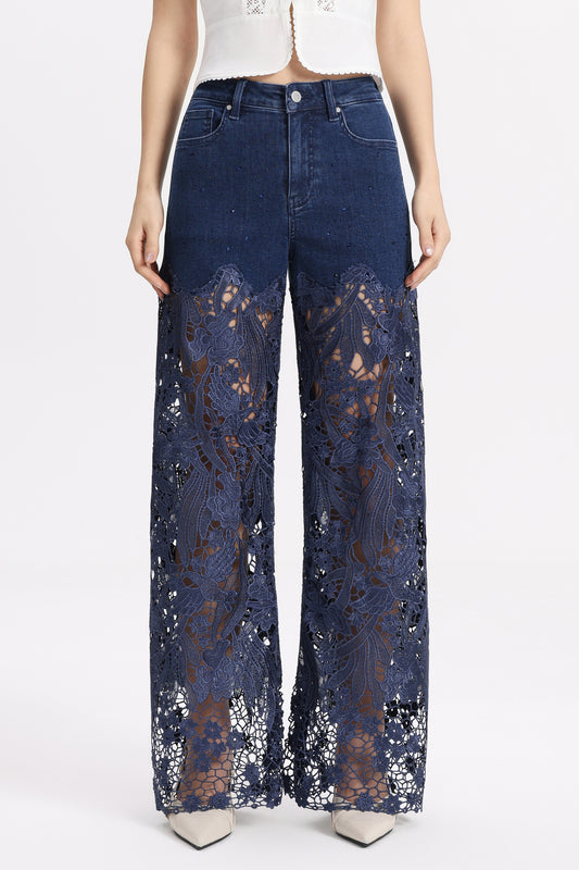 HIGH RISE LACE PANTS WITH RHINESTONE