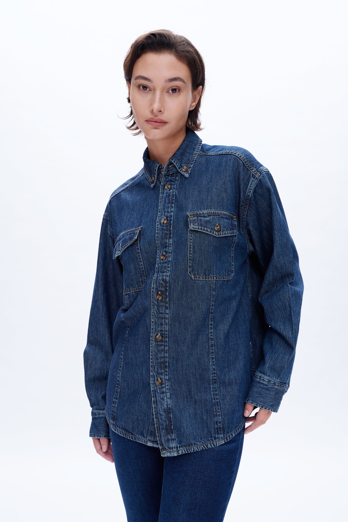 OVERSIZED DENIM SHIRT BYJ9047 DARK BLUE