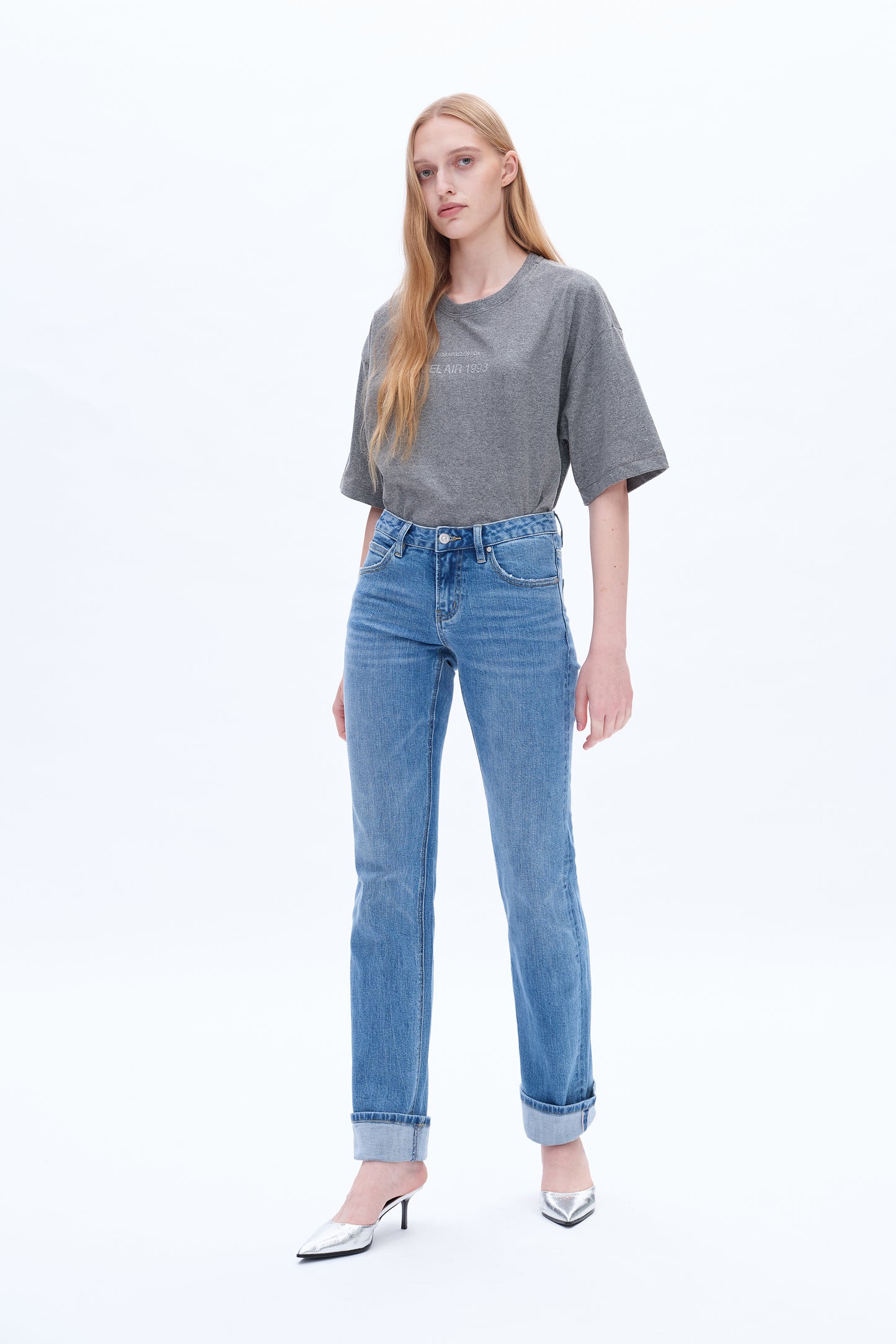 YOYO MID RISE CUFFED STRAIGHT SELVEDGE DENIM JEANS BYT5209 (BYGG002) ISLAND