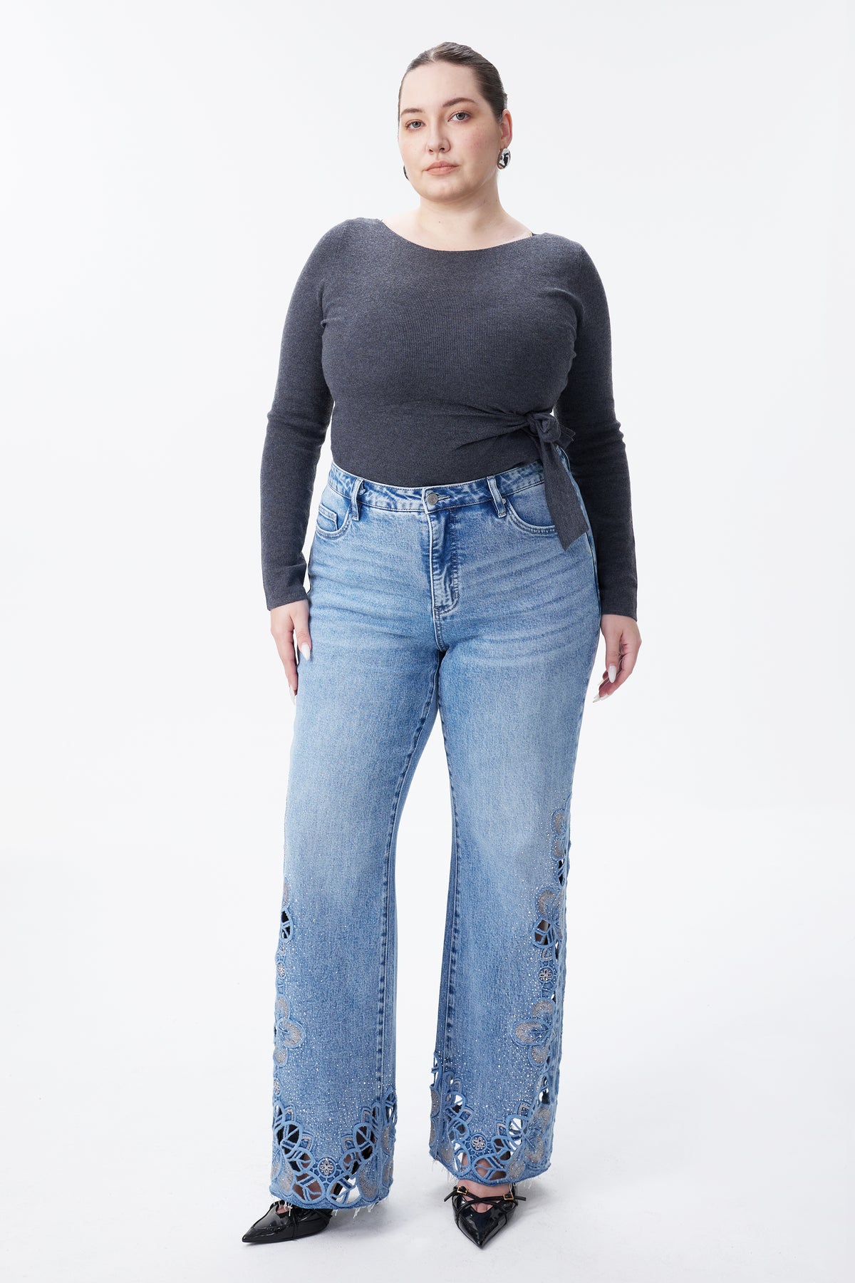PLUS SIZE MID RISE WIDE LEG  BYW8305-P