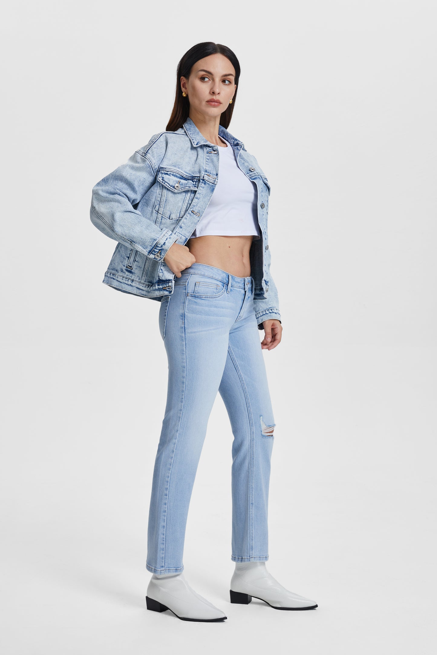 ALLY SUPER LOW RISE SLIM STRAIGHT JEANS BYT5201 (BYHE159) SKY BLUE