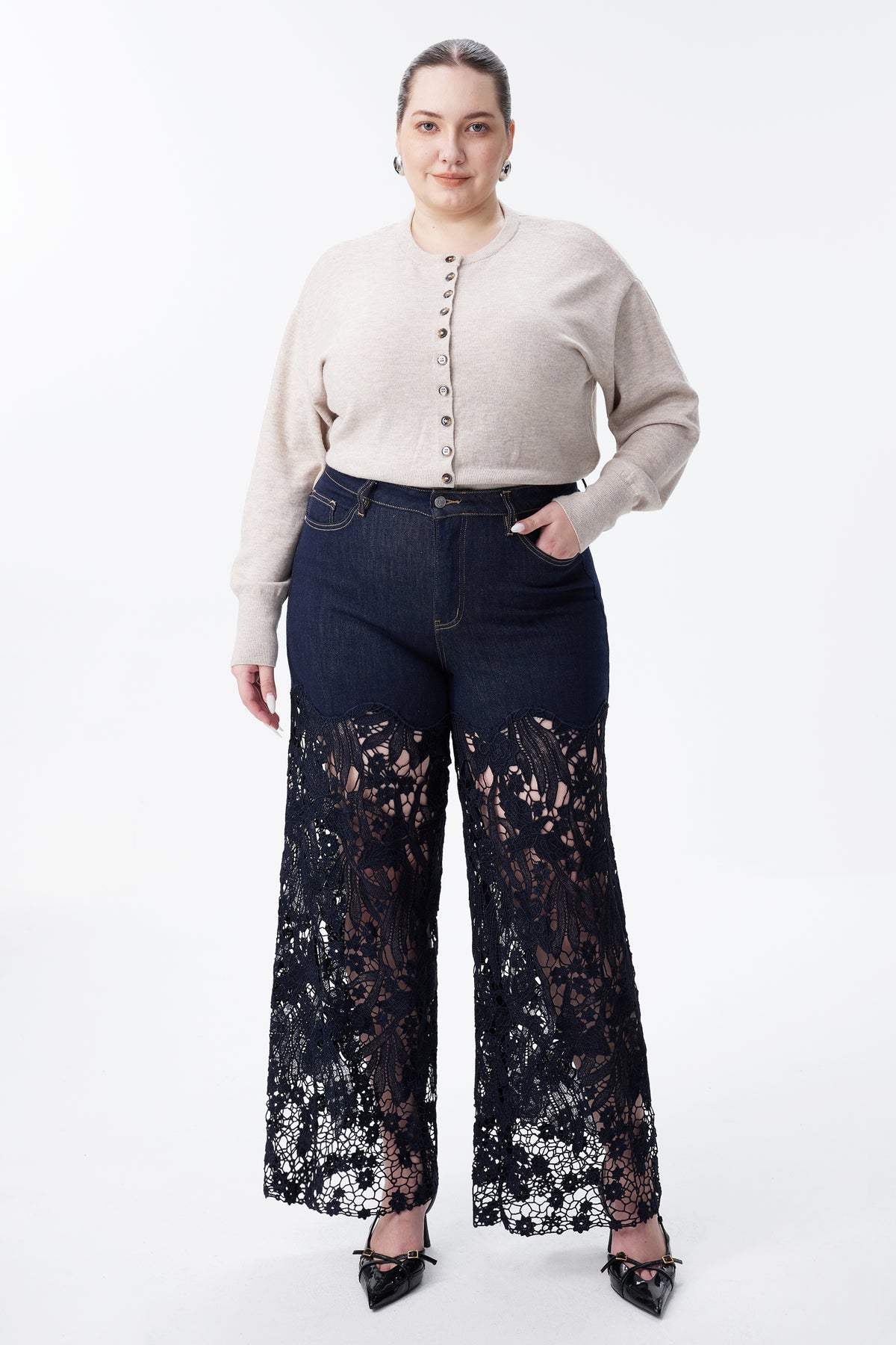 Plus Wide Leg Lece Jeans BYW8090B Inseam 30"(RINSE)